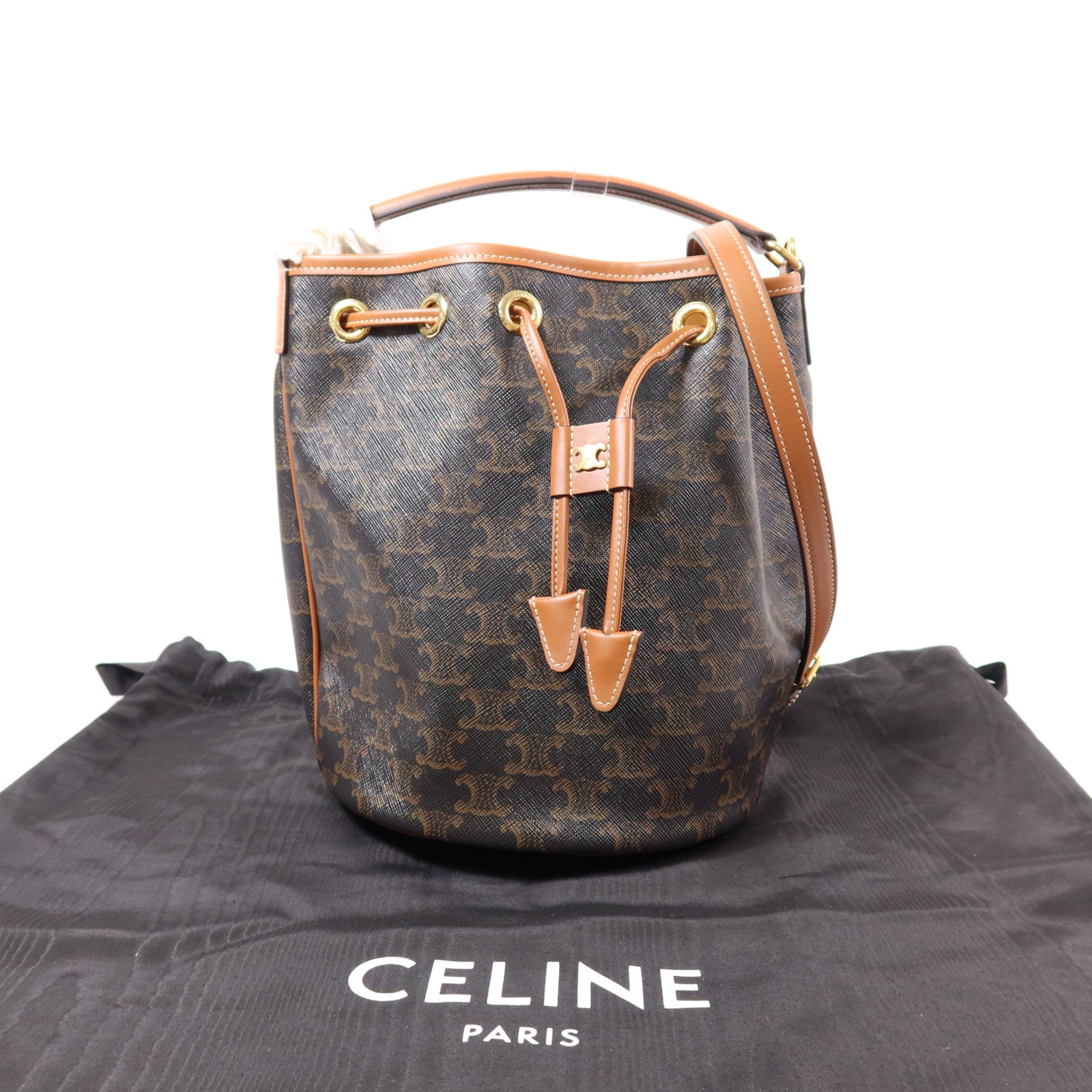 CELINE 塗層帆布/牛皮皮革Clara Bag金扣手挽肩背兩用袋