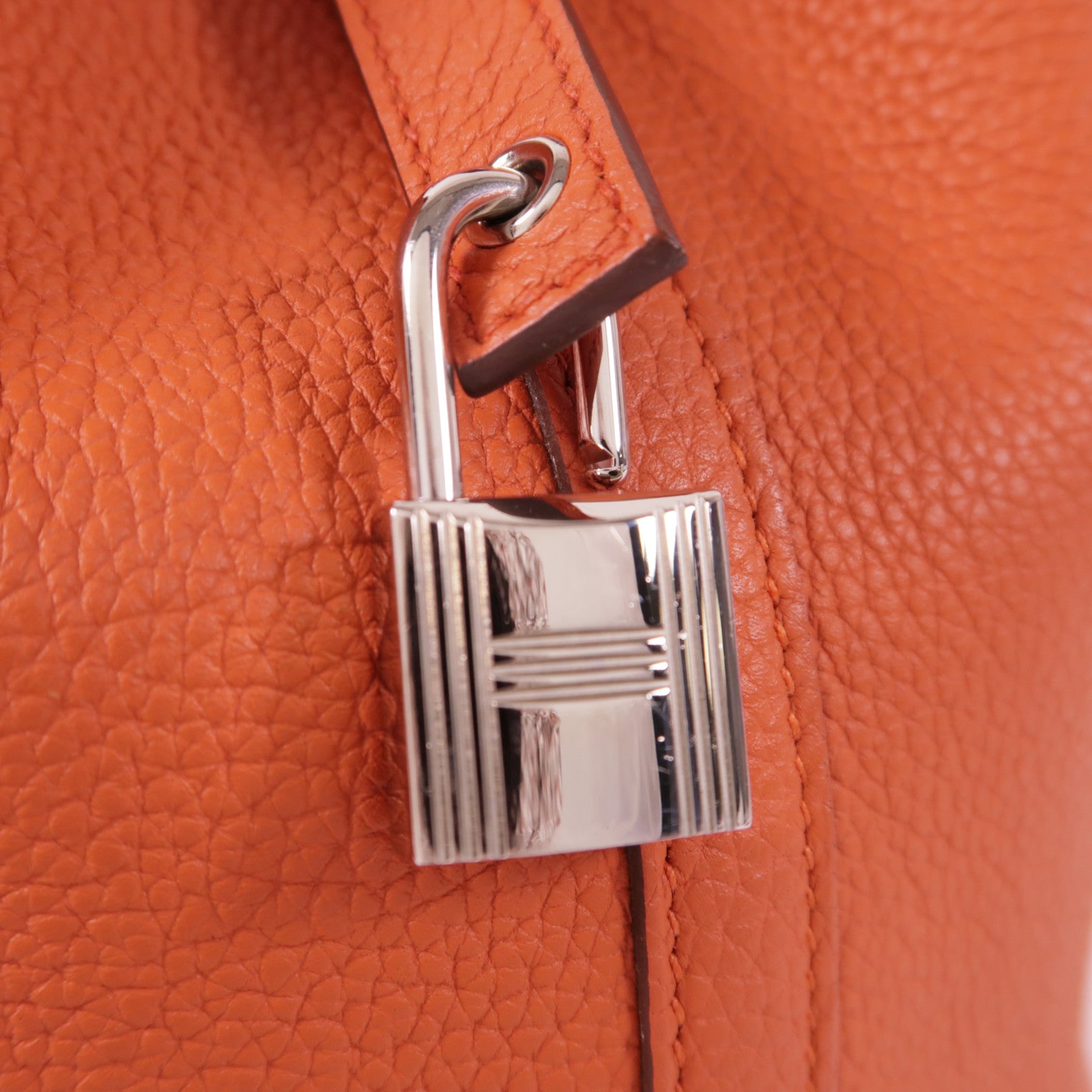 HERMES Clemence皮革Picotin PM銀扣手挽袋Terre Battue橙色