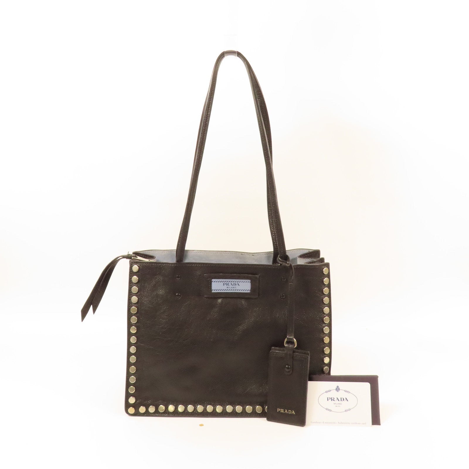 PRADA 牛皮皮革Etiquette銀扣肩背袋