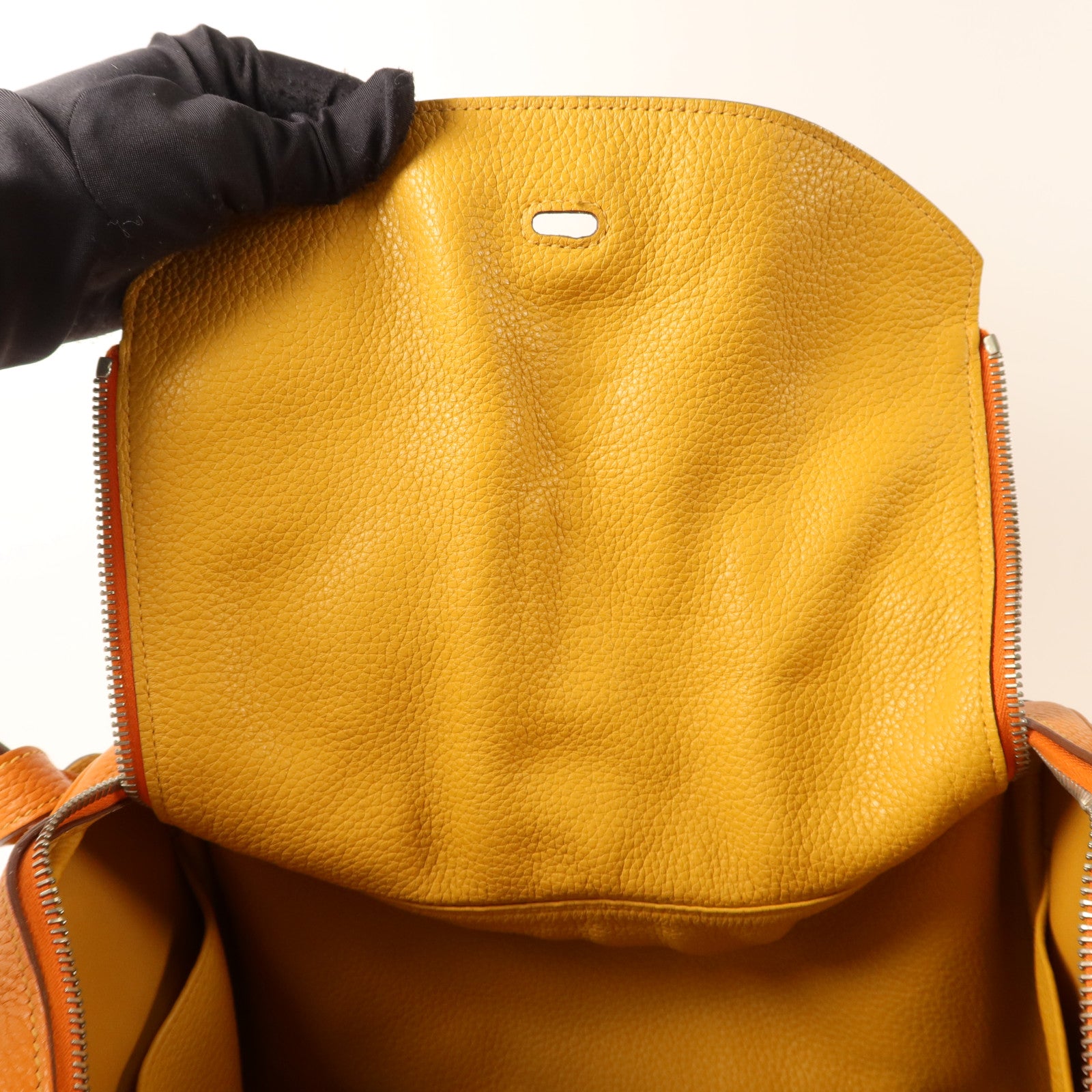 HERMES Clemence皮革Lindy 34手挽肩背兩用袋Orange/Jaune Ambre