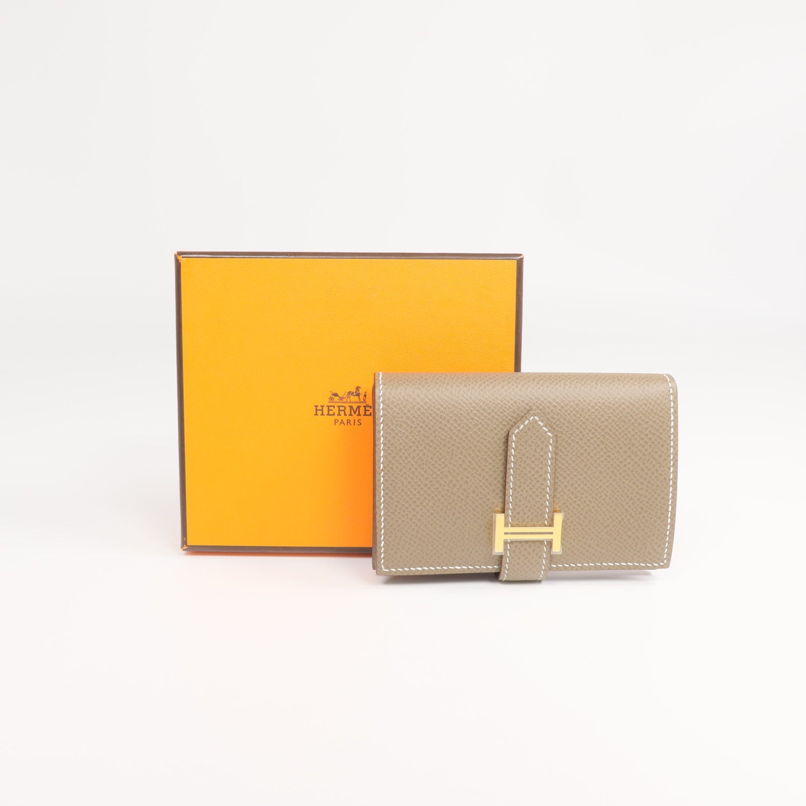 HERMES 【激減優惠】Epsom皮革Bearn Mini Wallet金扣錢包Etoupe