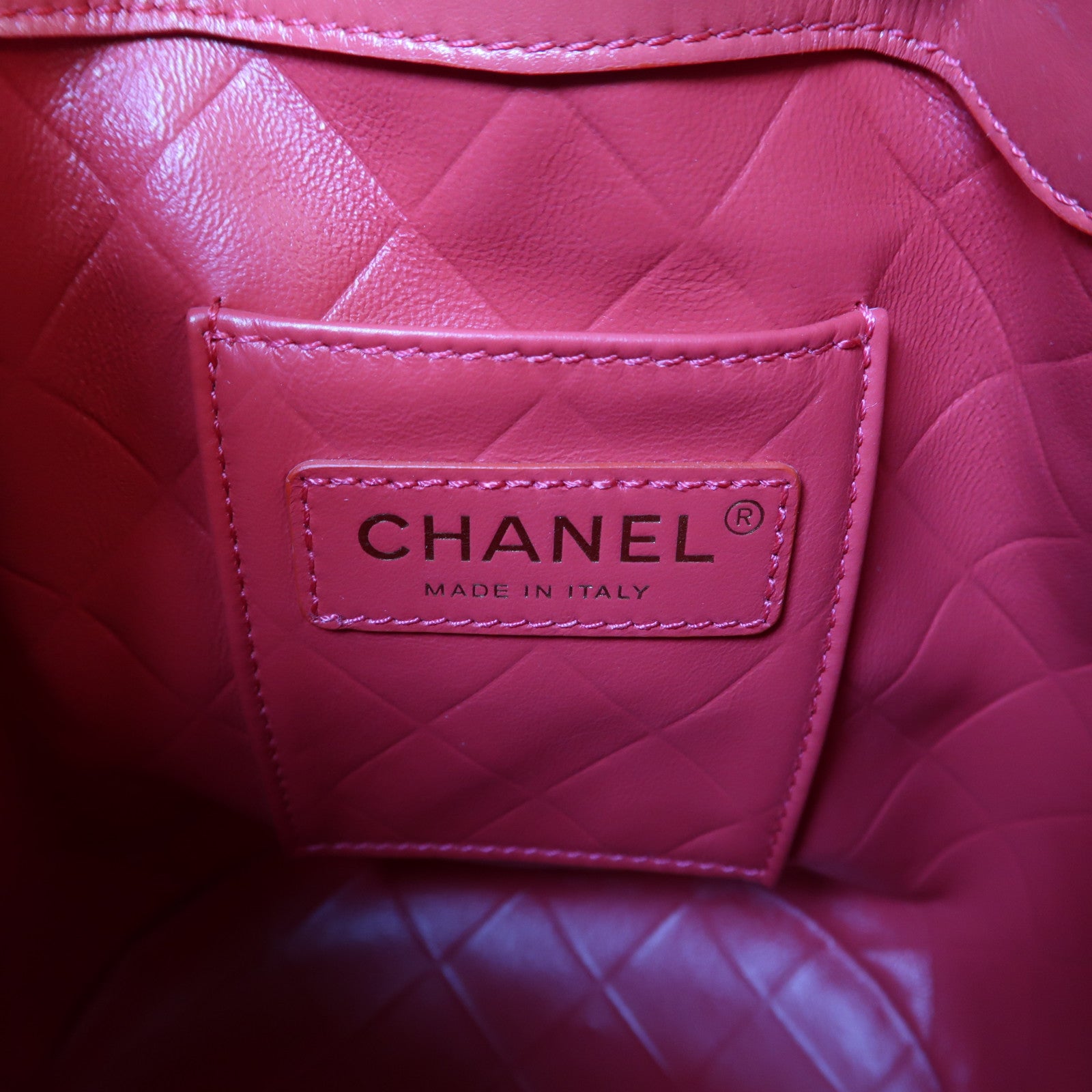 CHANEL 菱格牛皮皮革Drawstring金扣鏈帶肩背袋紅色