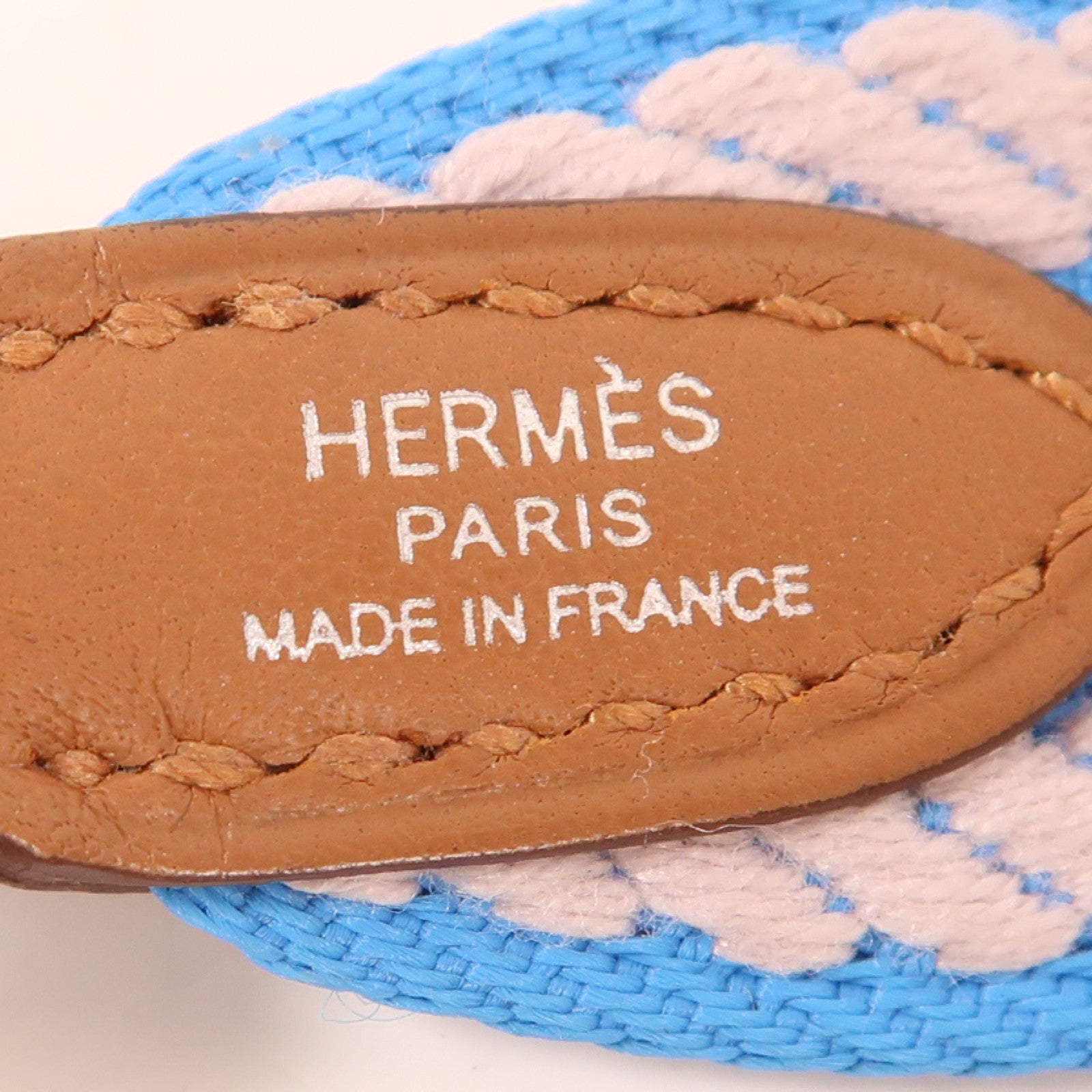 HERMES 帆布Shoulder Strap銀扣肩背帶藍色/粉紅色