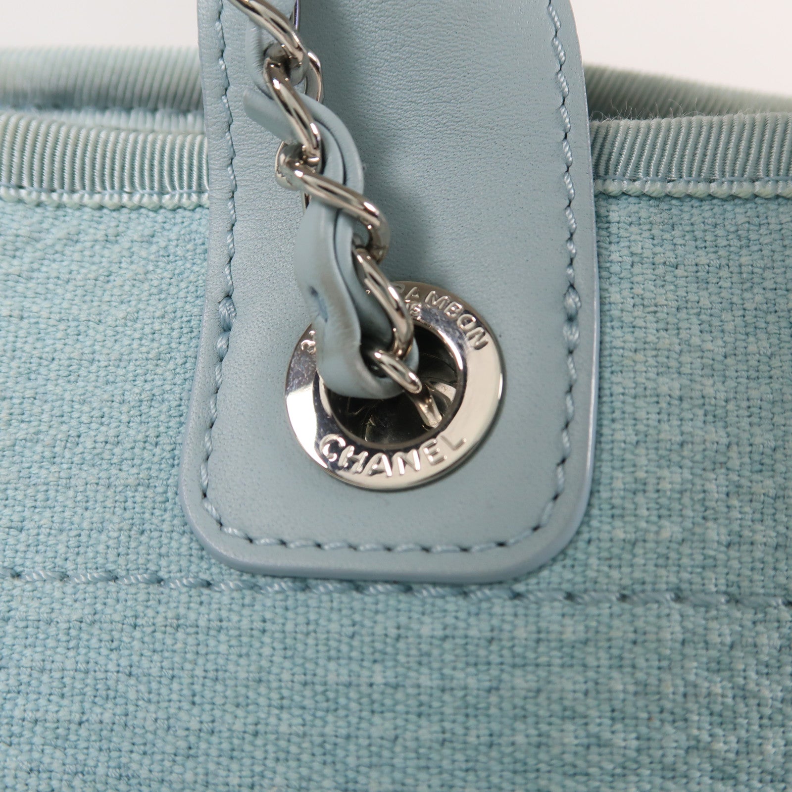 CHANEL 帆布Deauville Tote銀扣手挽肩背兩用袋