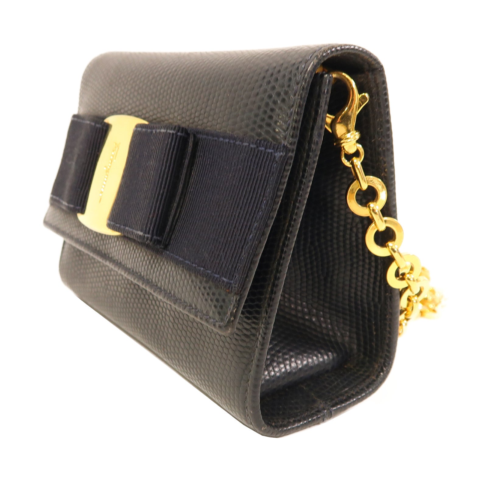 Salvatore Ferragamo 【激減優惠】牛皮皮革Chain Shoulder金扣鏈帶肩背袋藍色