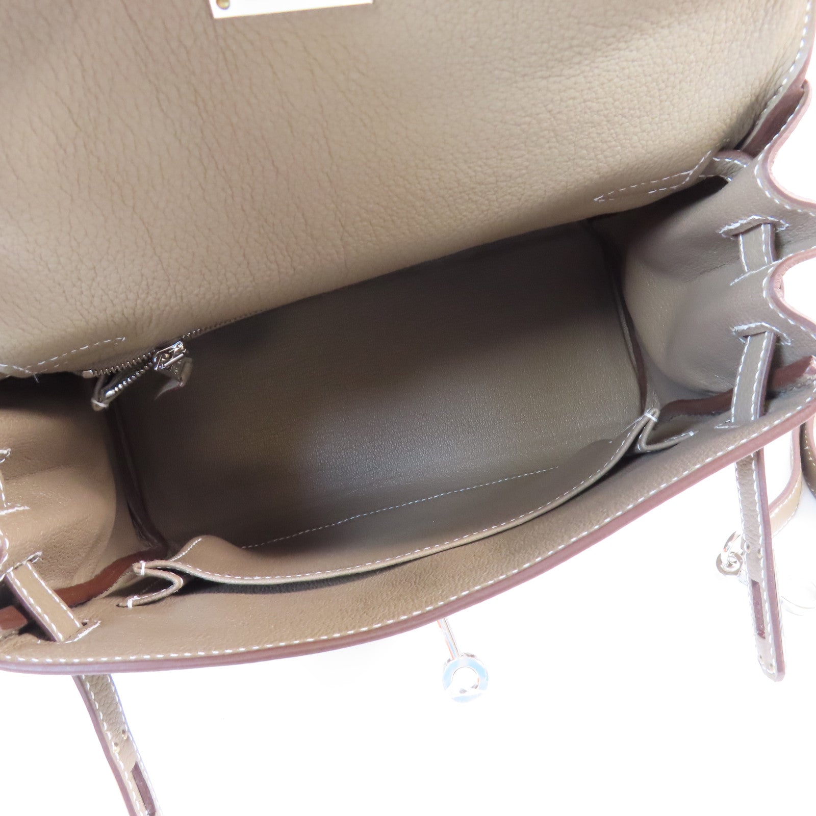 HERMES 【激減優惠】Togo皮革Kelly 25銀扣手挽肩背兩用袋Etoupe