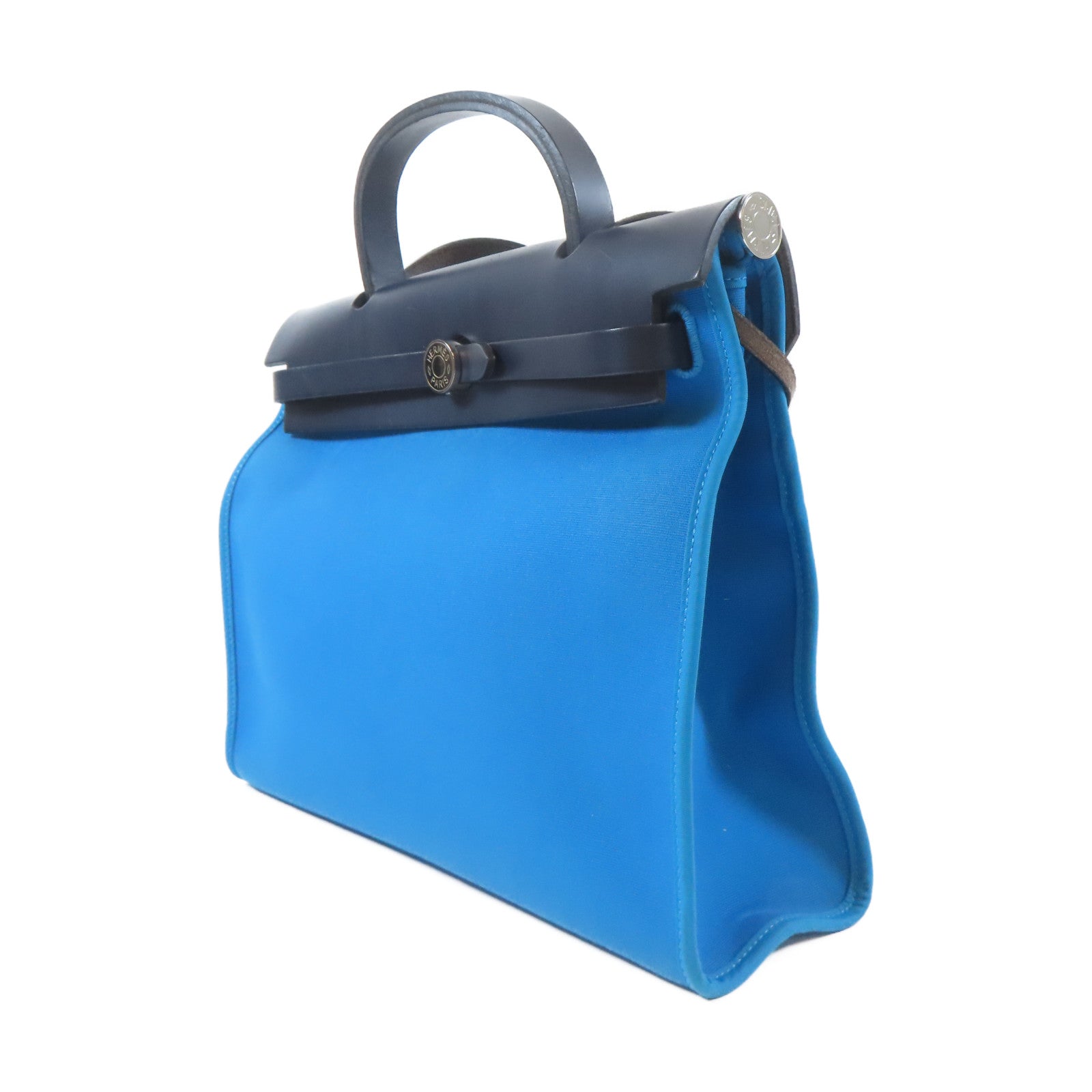 HERMES 帆布Herbag銀扣手挽肩背兩用袋藍色