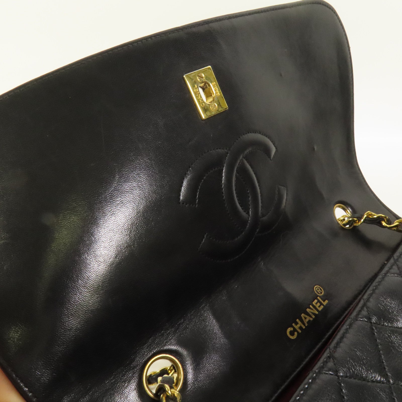 CHANEL 羊皮皮革Vintage Chain Shoulder金扣肩背袋