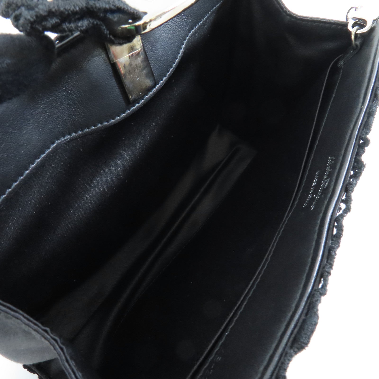 Salvatore Ferragamo 帆布Chain Shoulder銀扣鏈帶肩背袋黑色