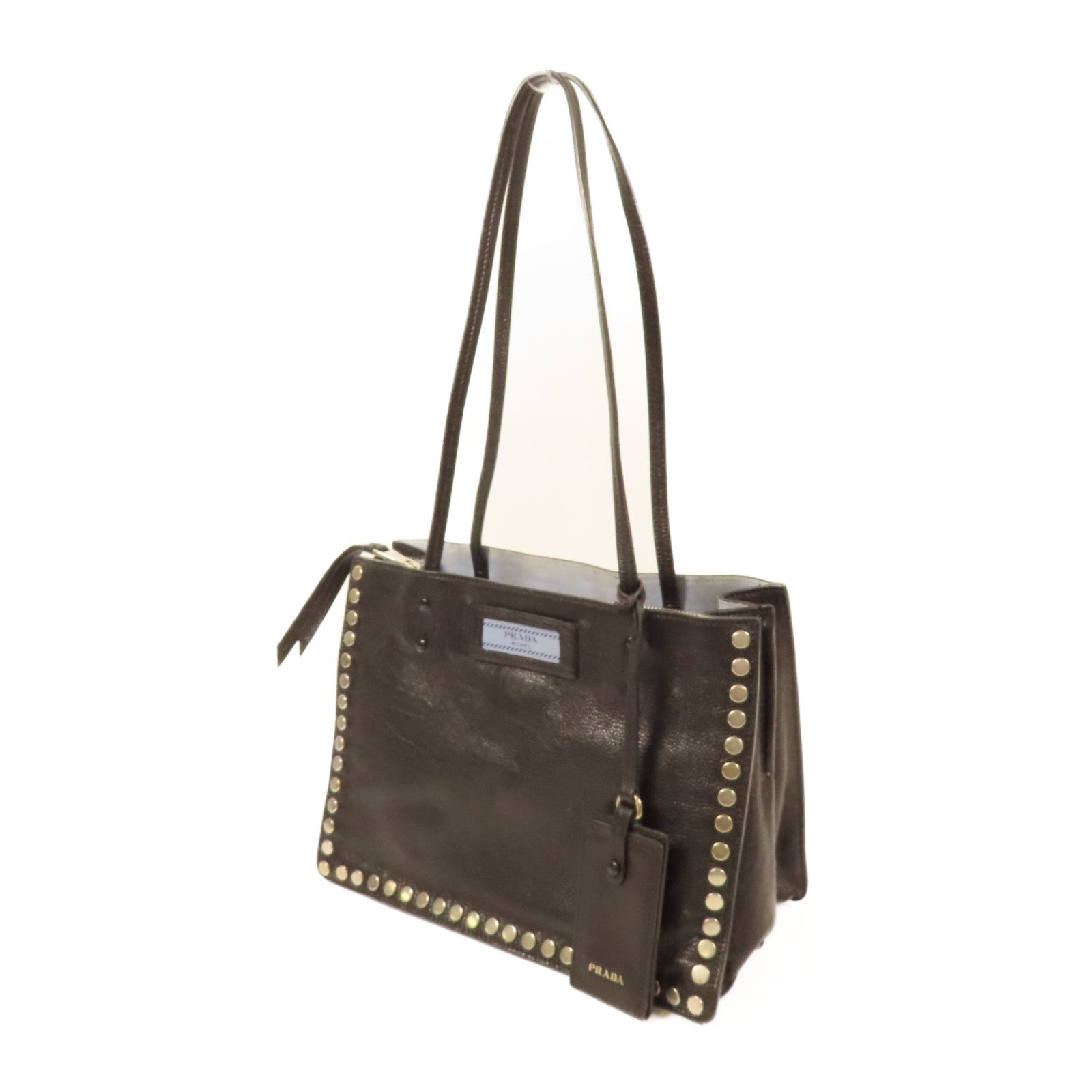PRADA 牛皮皮革Etiquette銀扣肩背袋