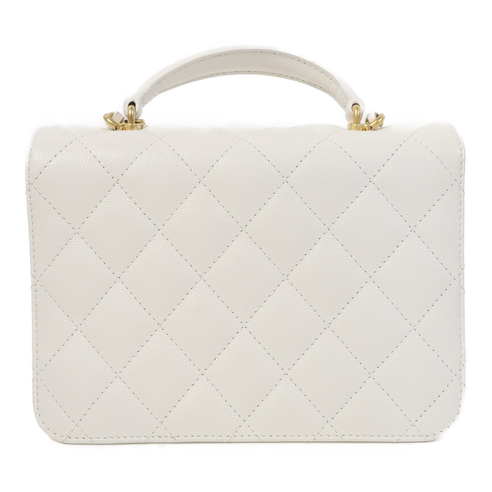 CHANEL 菱格Caviar皮革Shoulder Bag金扣手挽肩背兩用袋白色