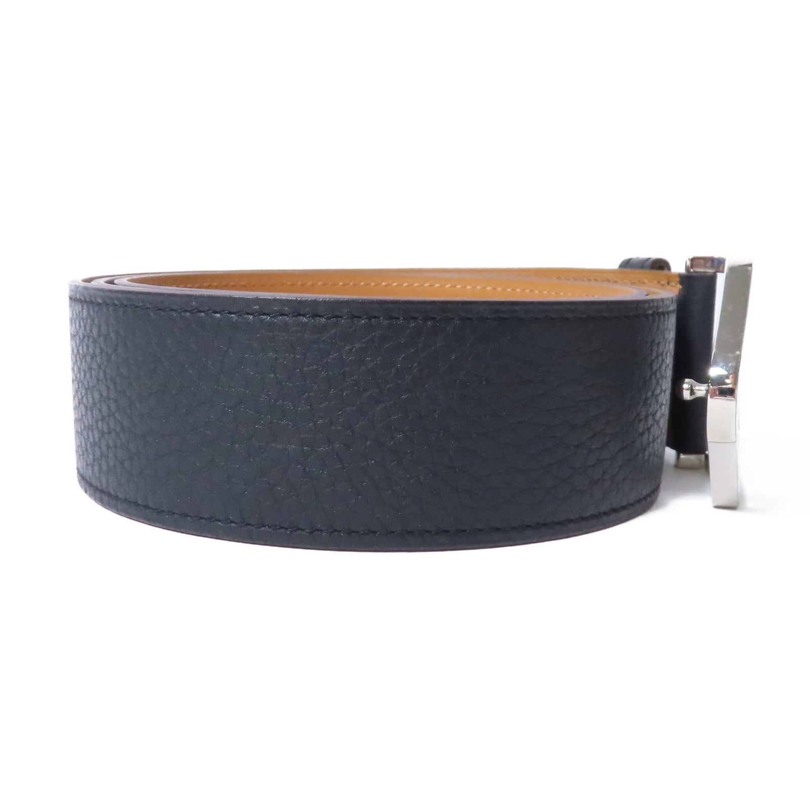 HERMES 牛皮皮革Belt銀扣皮帶黑色