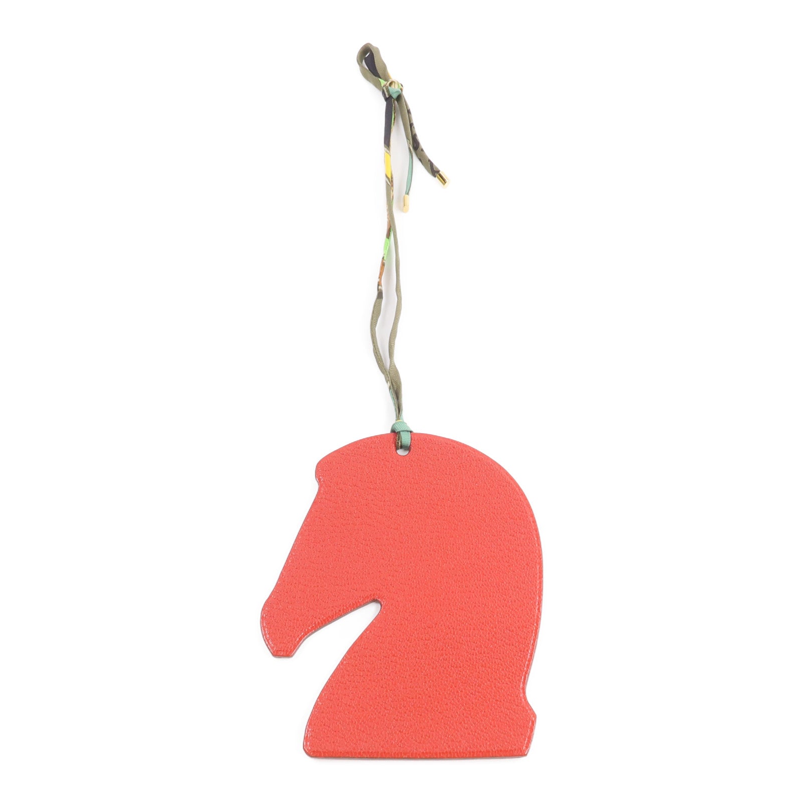 HERMES Chevre皮革Samarcande Horse Charm掛飾Orange/Rouge Casaque