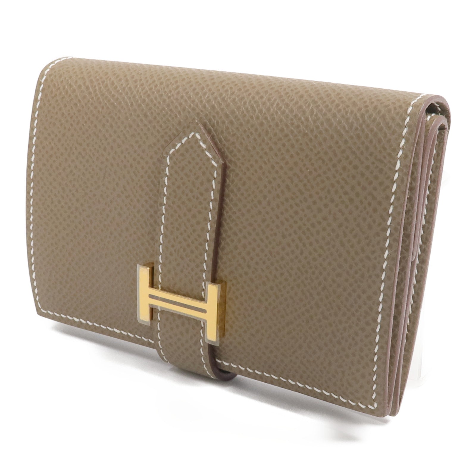 HERMES 【激減優惠】Epsom皮革Bearn Mini Wallet金扣錢包Etoupe