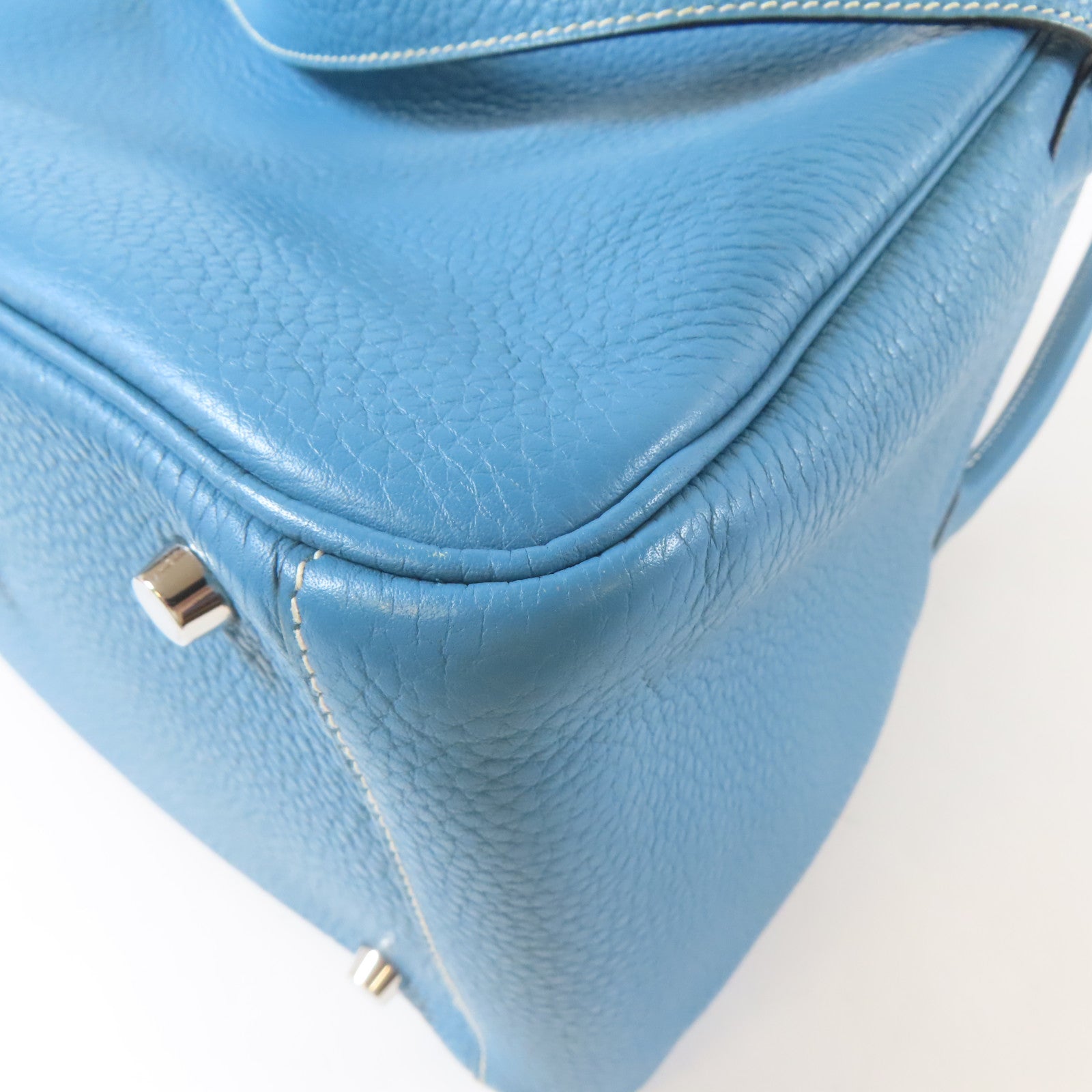 HERMES 【激減優惠】Clemence皮革Lindy 30銀扣手挽肩背兩用袋牛仔藍色