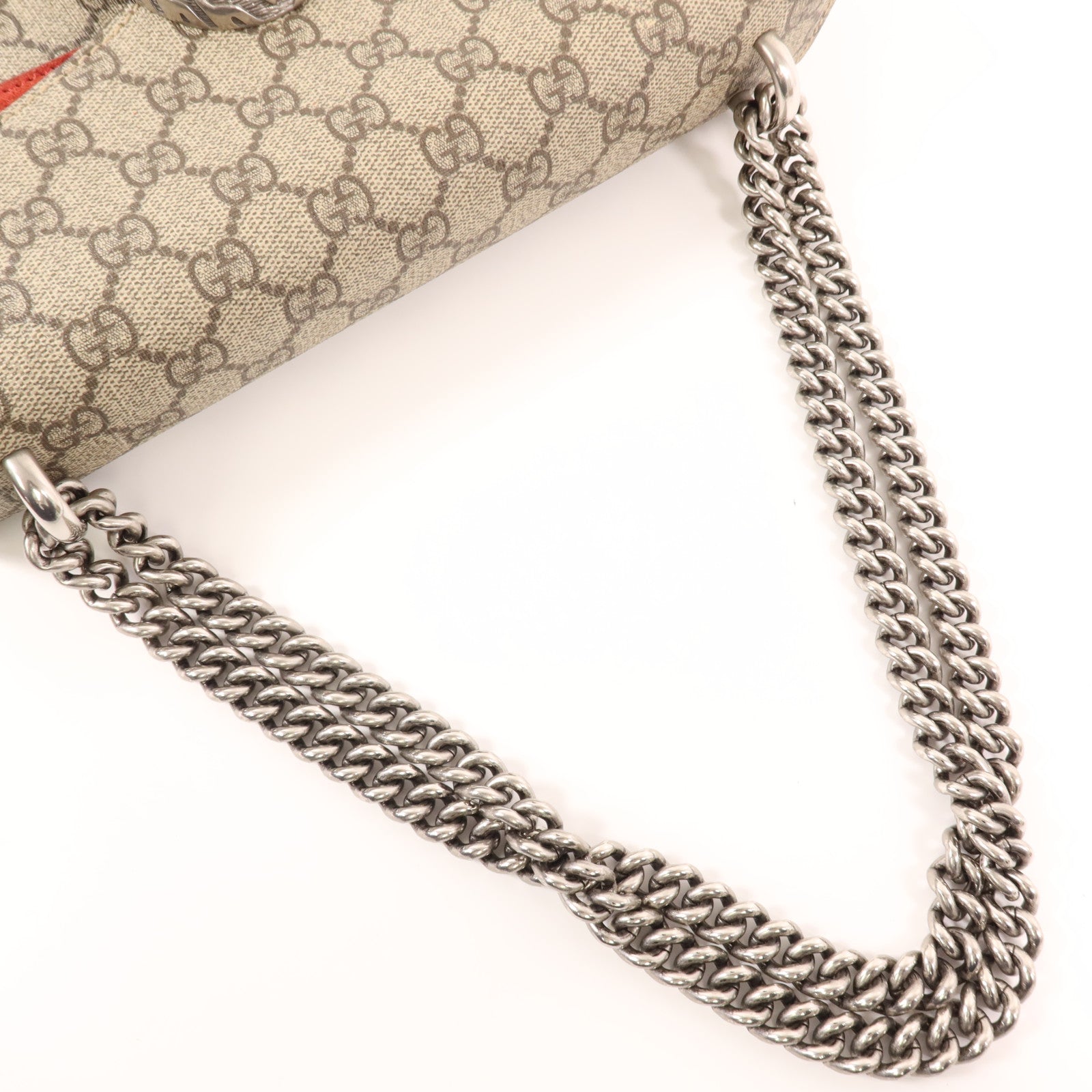 GUCCI 塗層帆布Dionysus銀扣鏈帶肩背袋