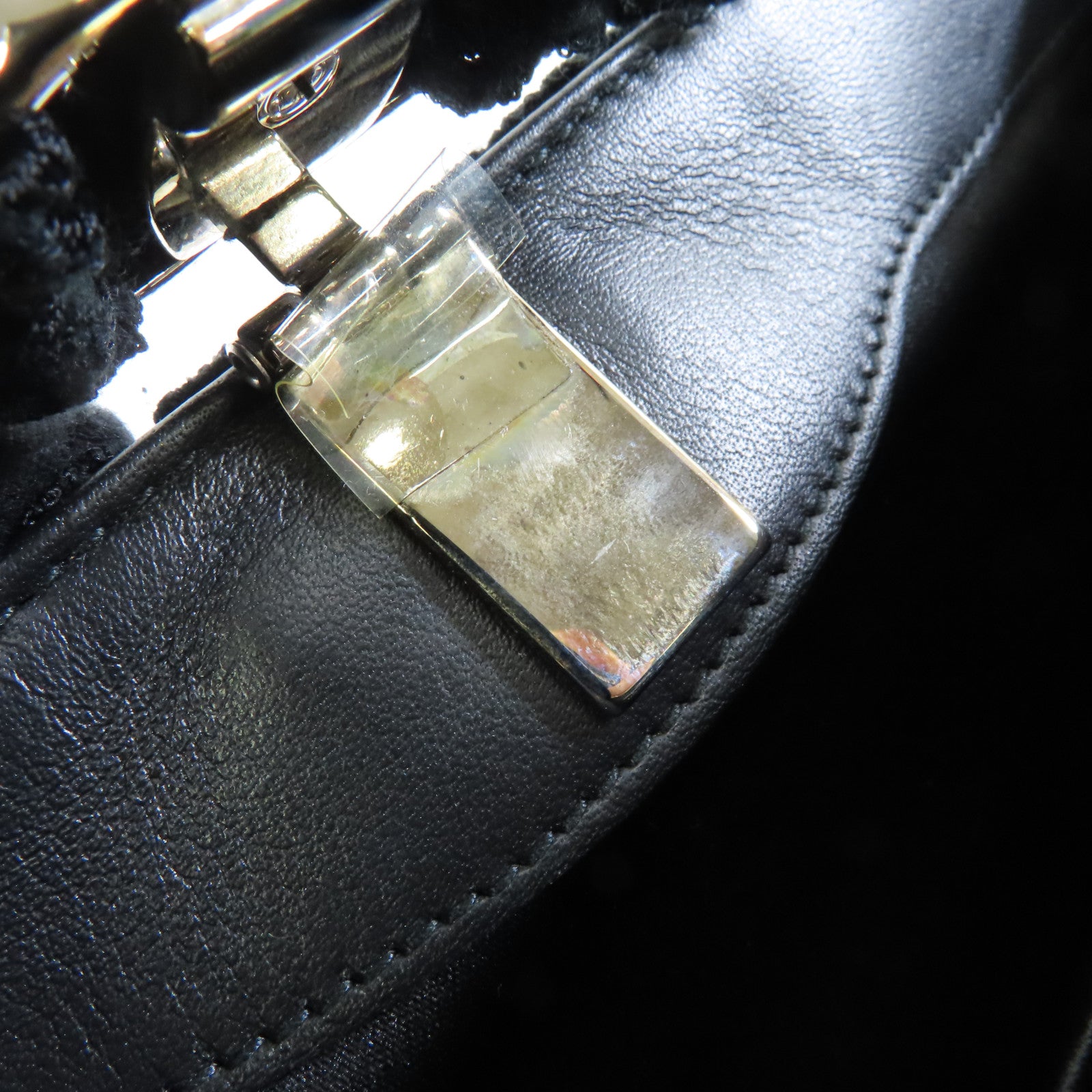 Salvatore Ferragamo 帆布Chain Shoulder銀扣鏈帶肩背袋黑色