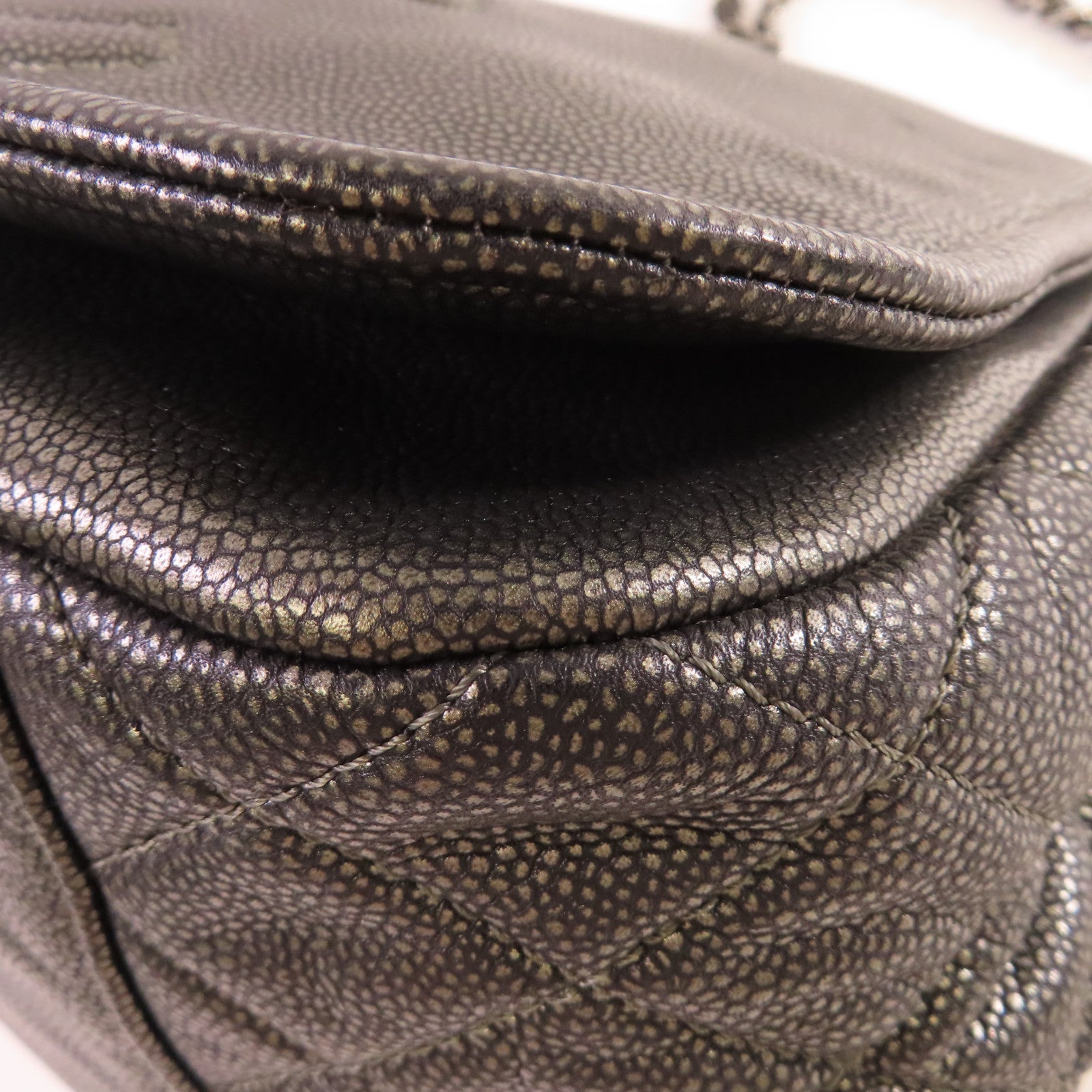 CHANEL 牛皮皮革Chain Shoulder Bag銀扣鏈帶肩背袋灰色