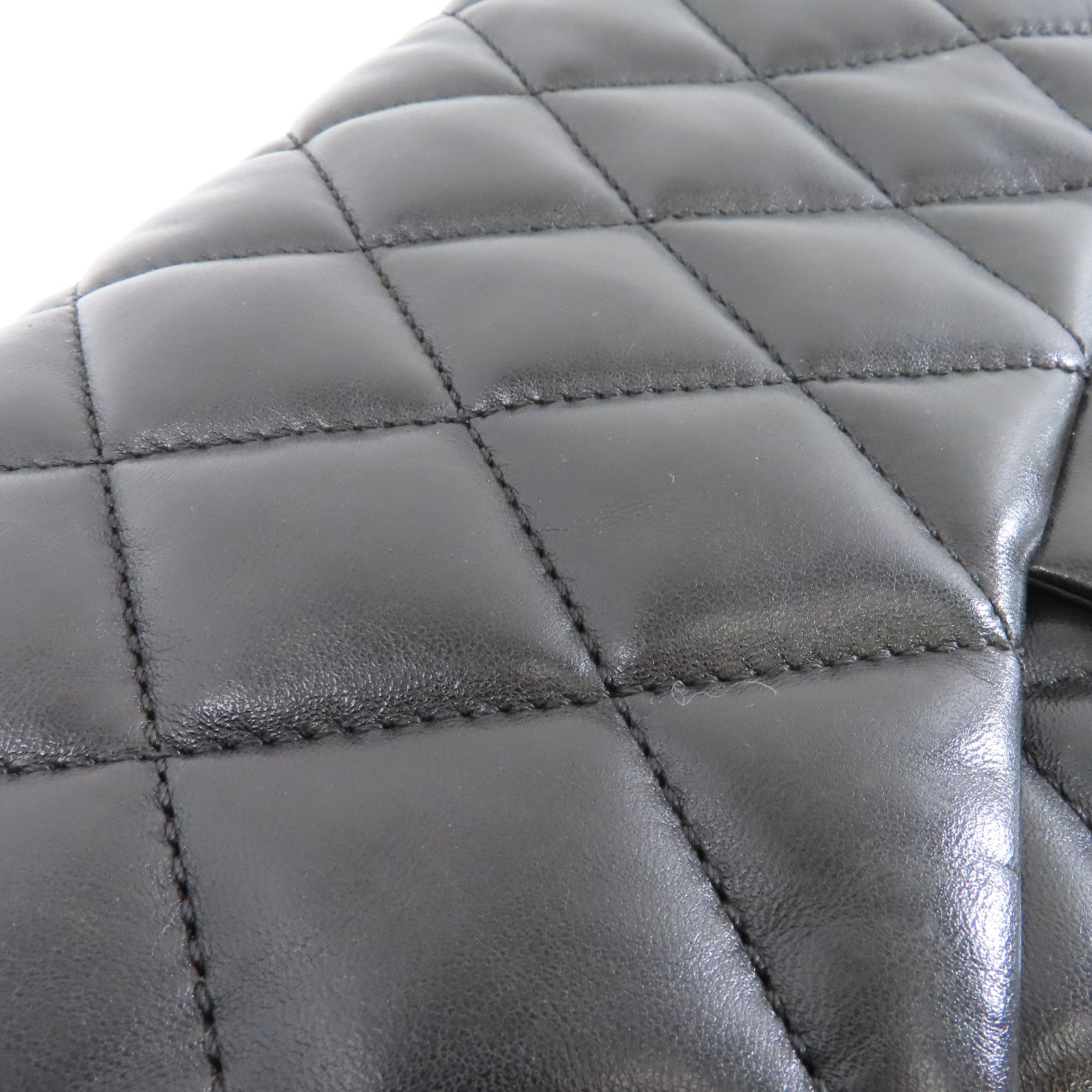 CHANEL 菱格羊皮皮革Chain Shoulder銀扣鏈帶肩背袋黑色