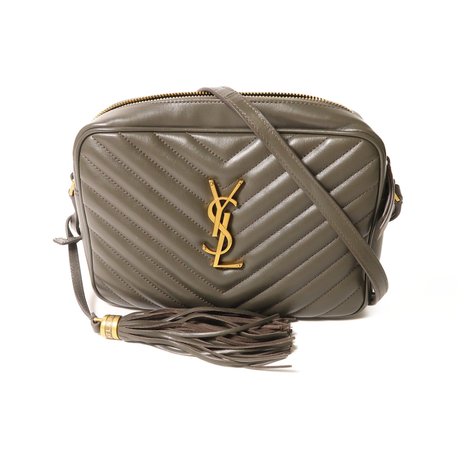 SAINT LAURENT 牛皮皮革Shoulder Bag金扣肩背袋深綠色
