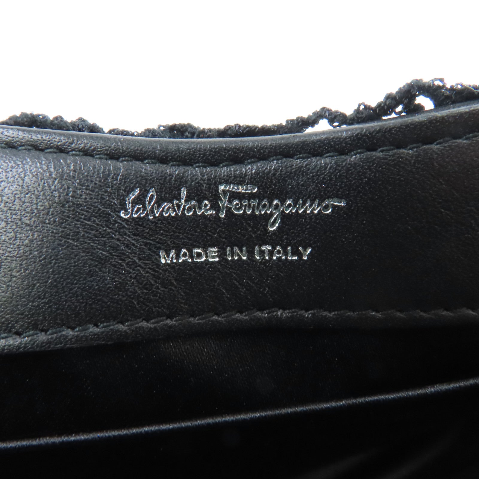 Salvatore Ferragamo 帆布Chain Shoulder銀扣鏈帶肩背袋黑色