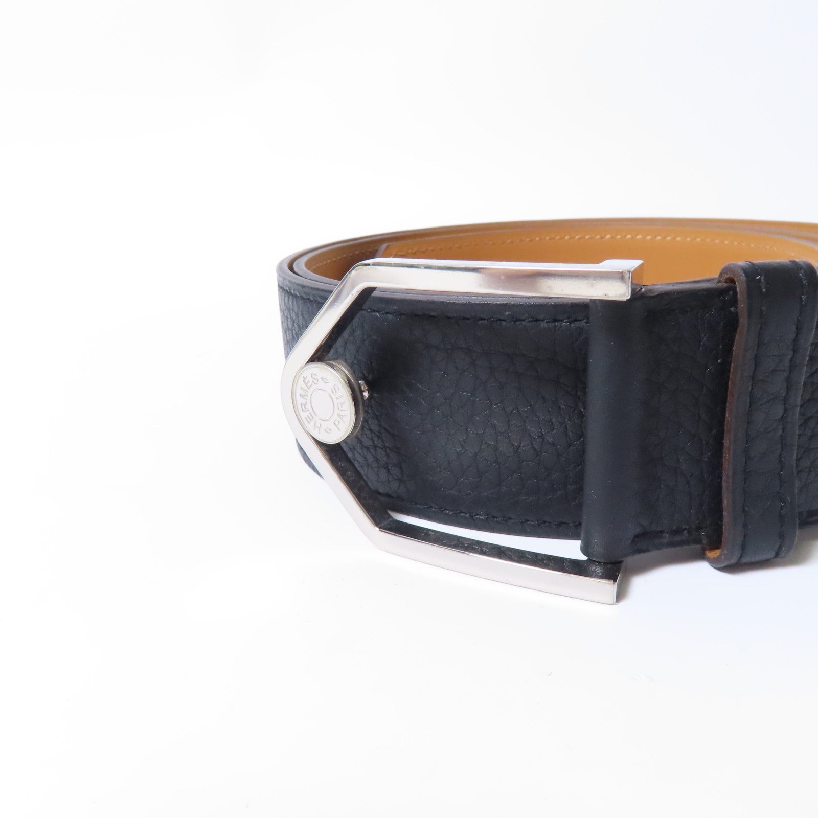 HERMES 牛皮皮革Belt銀扣皮帶黑色