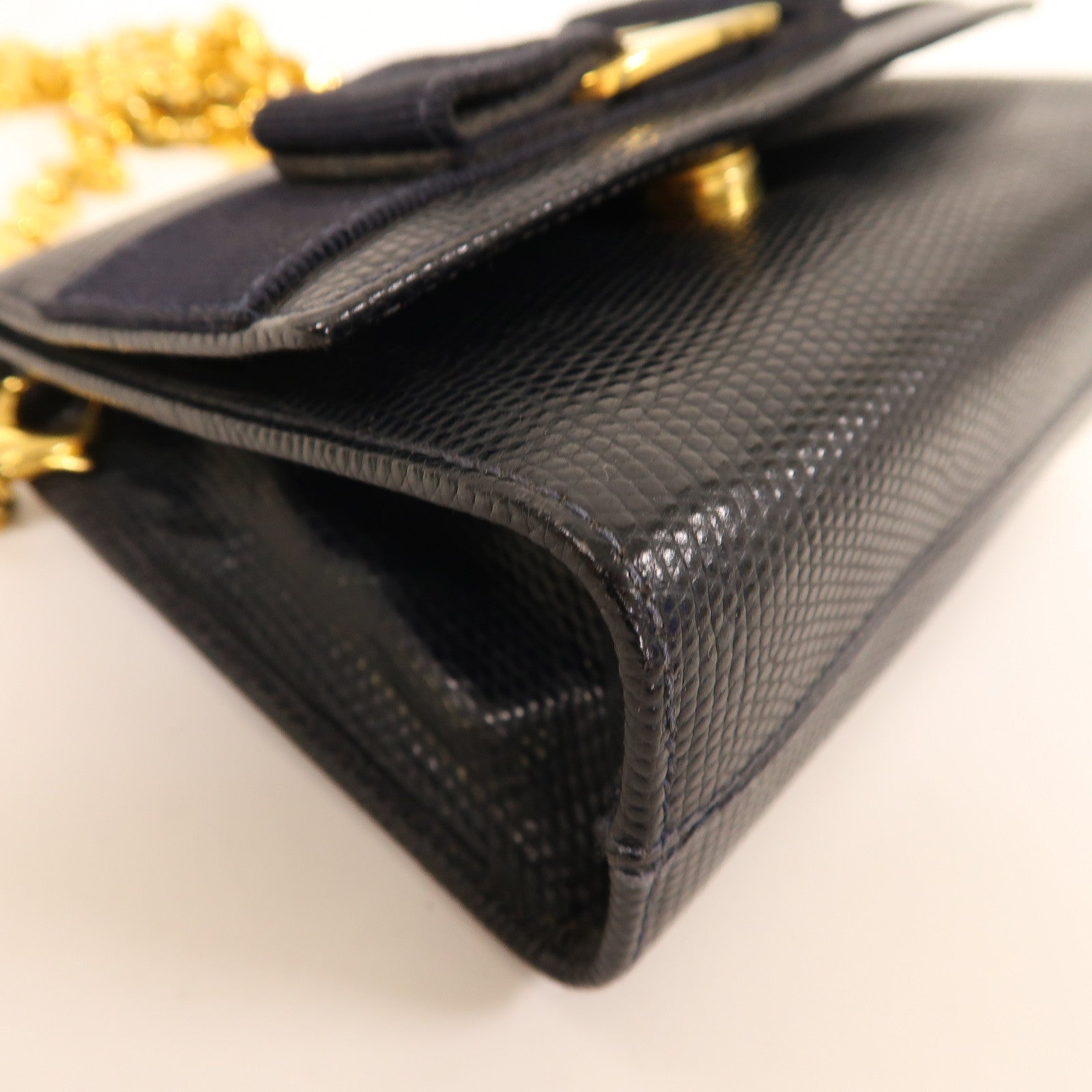 Salvatore Ferragamo 【激減優惠】牛皮皮革Chain Shoulder金扣鏈帶肩背袋藍色