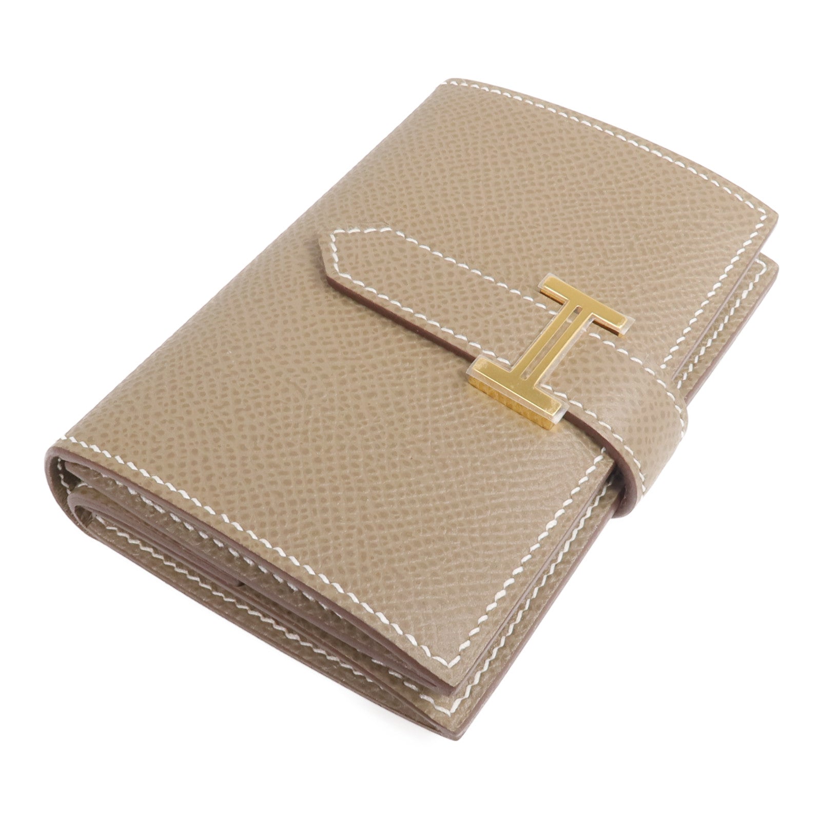 HERMES 【激減優惠】Epsom皮革Bearn Mini Wallet金扣錢包Etoupe