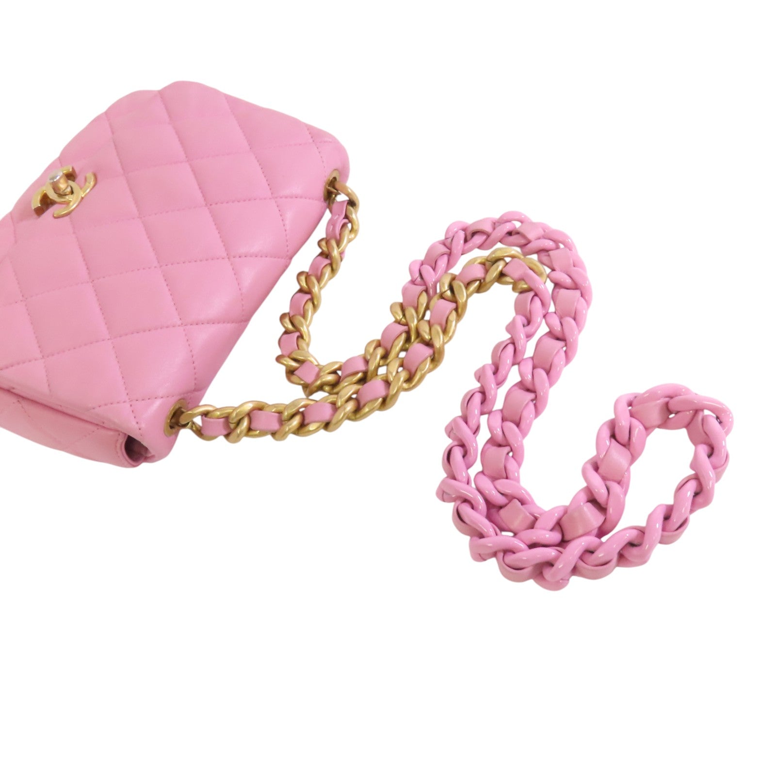 CHANEL 羊皮皮革Chain Shoulder金扣鏈帶肩背袋