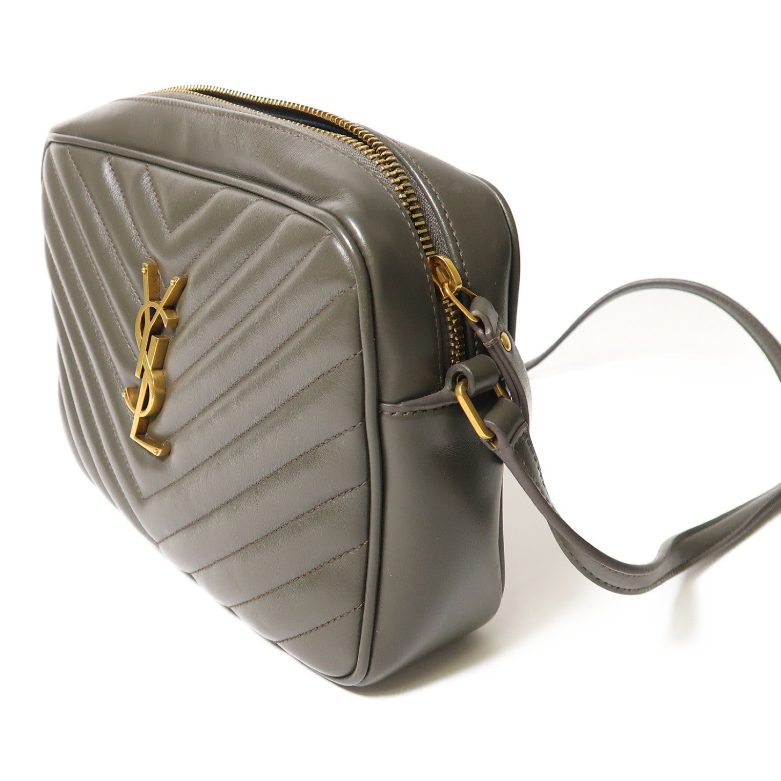 SAINT LAURENT 牛皮皮革Shoulder Bag金扣肩背袋深綠色