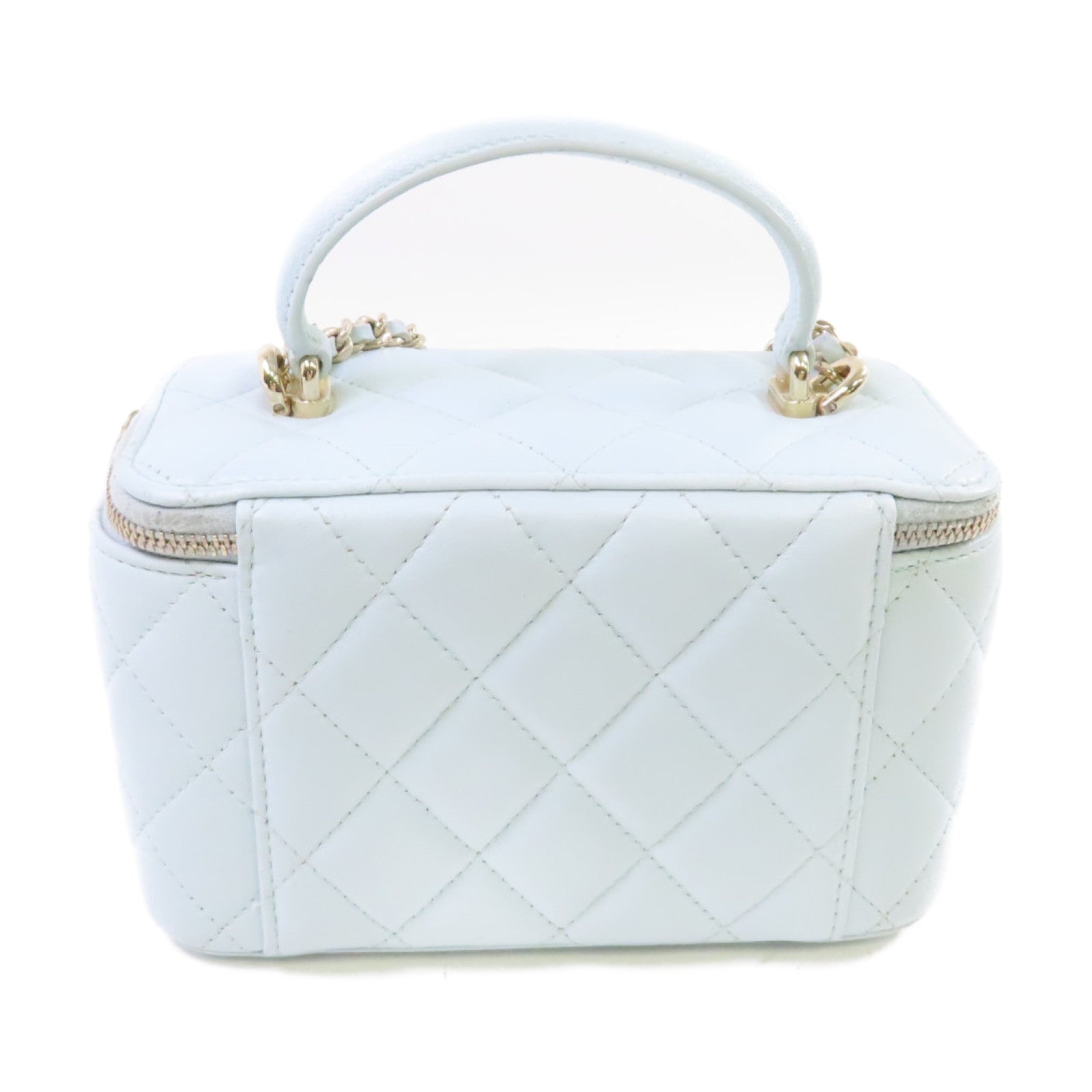 CHANEL 【激減優惠】菱格牛皮皮革Vanity Chain Shoulder Bag金扣鏈帶肩背袋淺藍色