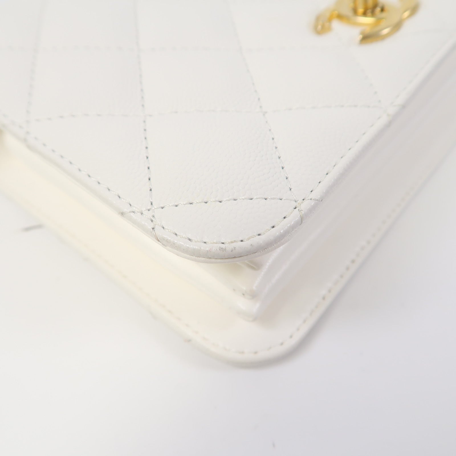 CHANEL 菱格Caviar皮革Shoulder Bag金扣手挽肩背兩用袋白色