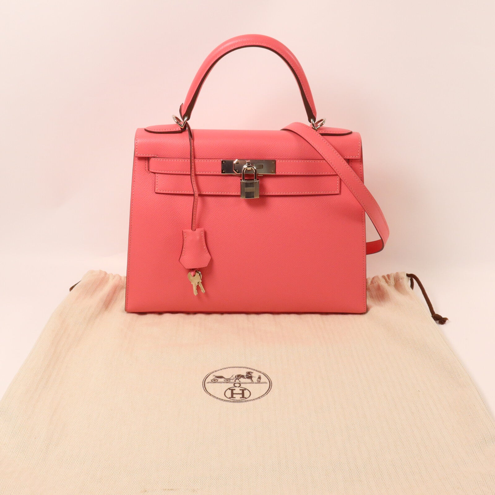 HERMES Epsom皮革Kelly 28手挽肩背兩用袋Rose Azalee