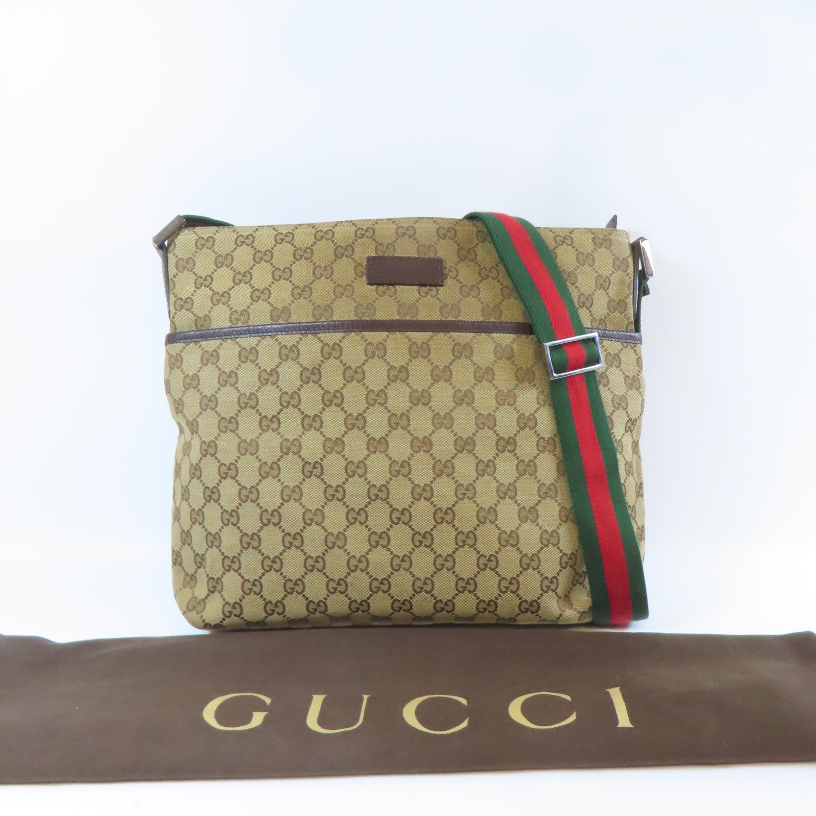 GUCCI 【激減優惠】帆布Shoulder Bag銀扣肩背袋啡色