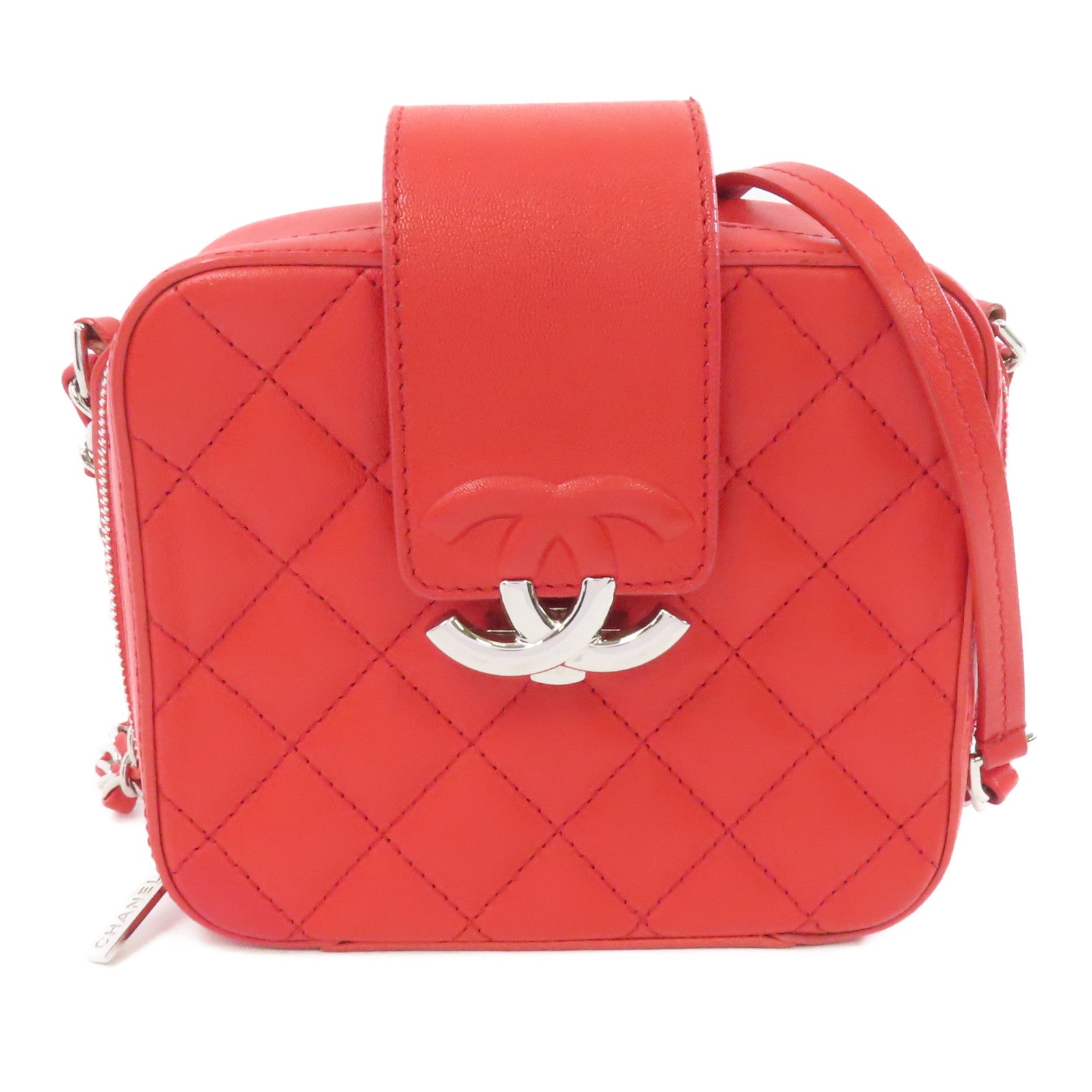 CHANEL (PRICE DOWN) Quilted CC SHW Chain Shoulder Bag Crossbody Calfskin Leather Red