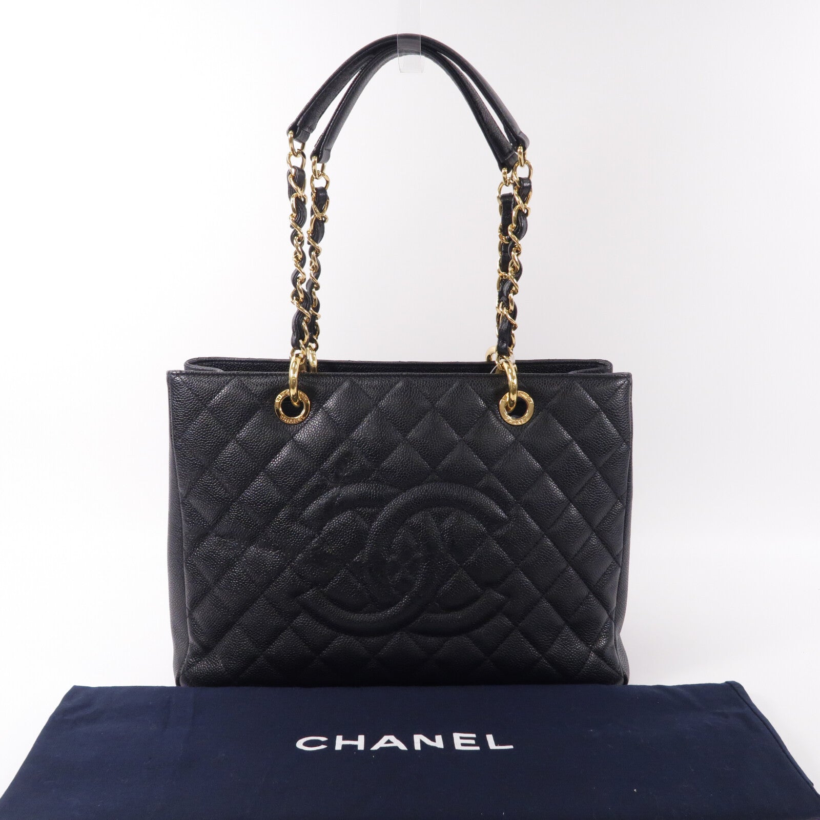 CHANEL 牛皮皮革GST Grand Shopping Tote Bag鏈帶肩背袋