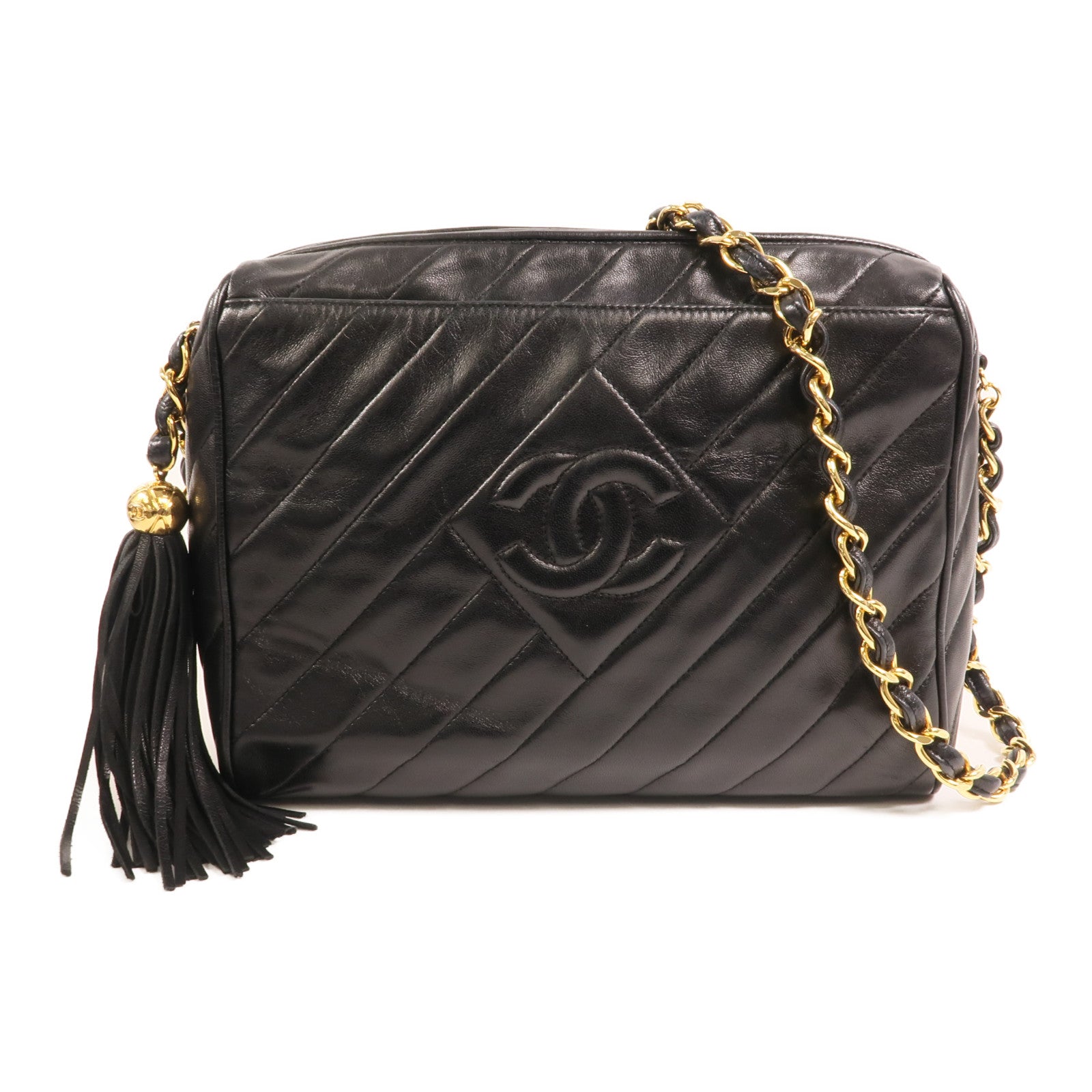 CHANEL 羊皮皮革Vintage Camera Bag金扣鏈帶肩背袋