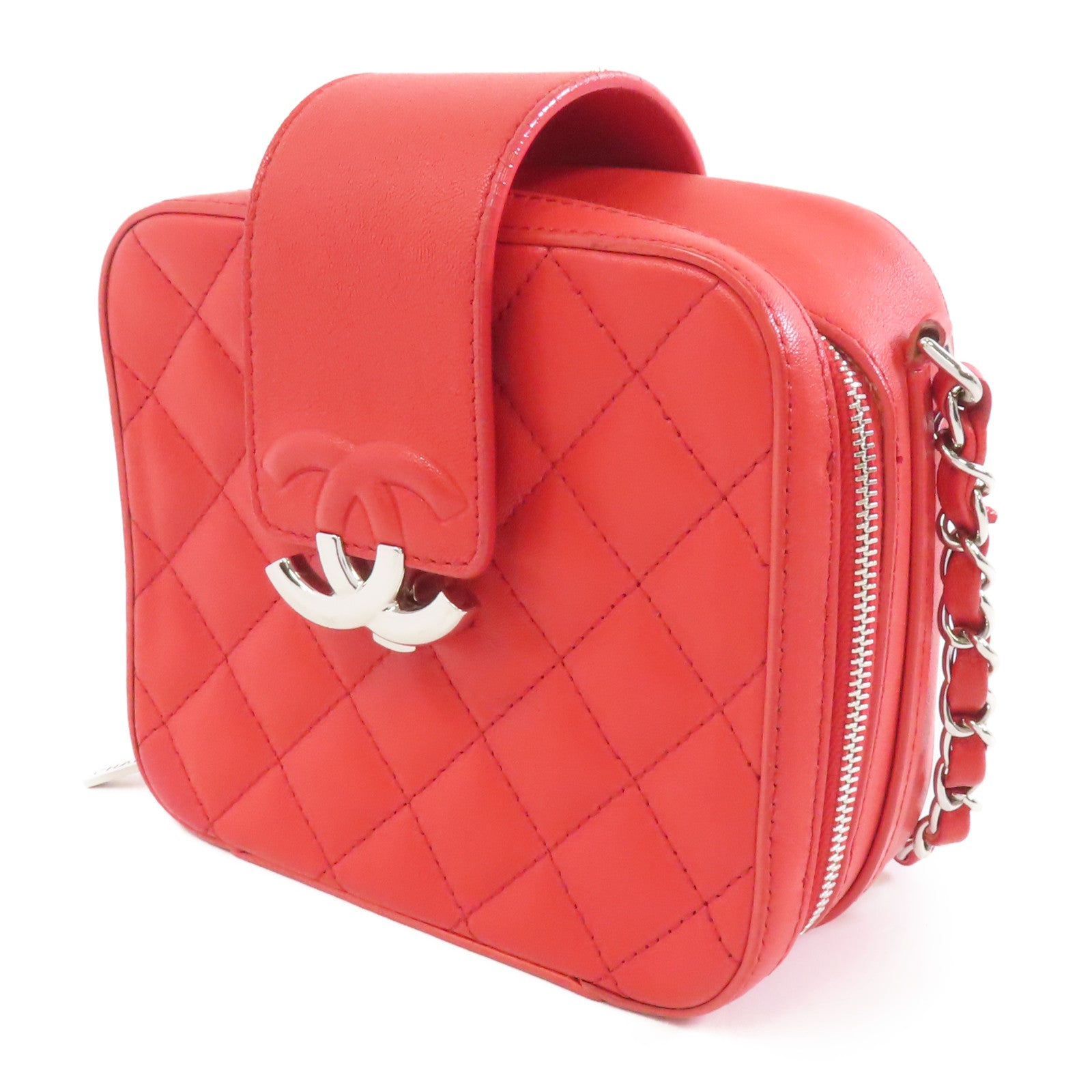 CHANEL (PRICE DOWN) Quilted CC SHW Chain Shoulder Bag Crossbody Calfskin Leather Red