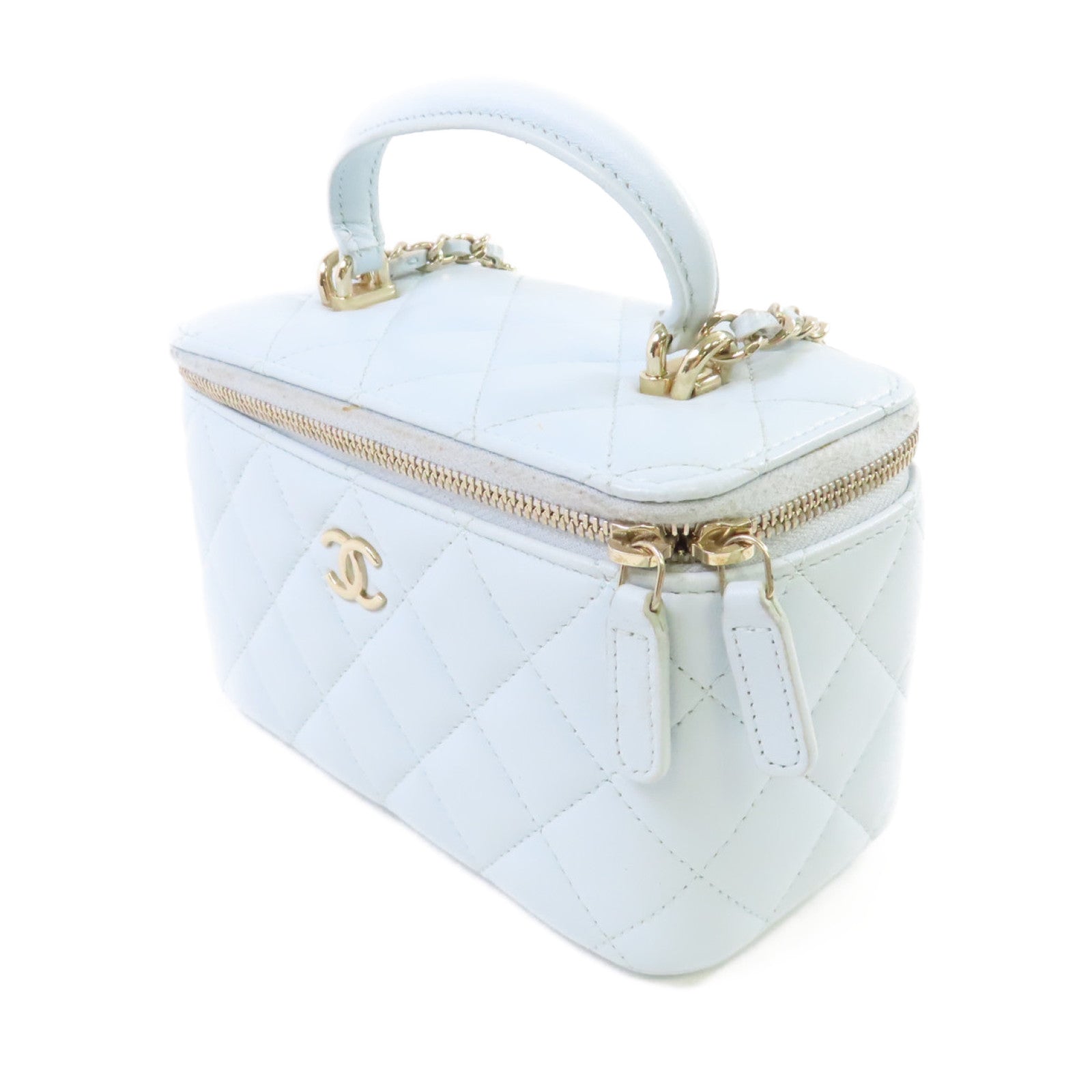 CHANEL 【激減優惠】菱格牛皮皮革Vanity Chain Shoulder Bag金扣鏈帶肩背袋淺藍色