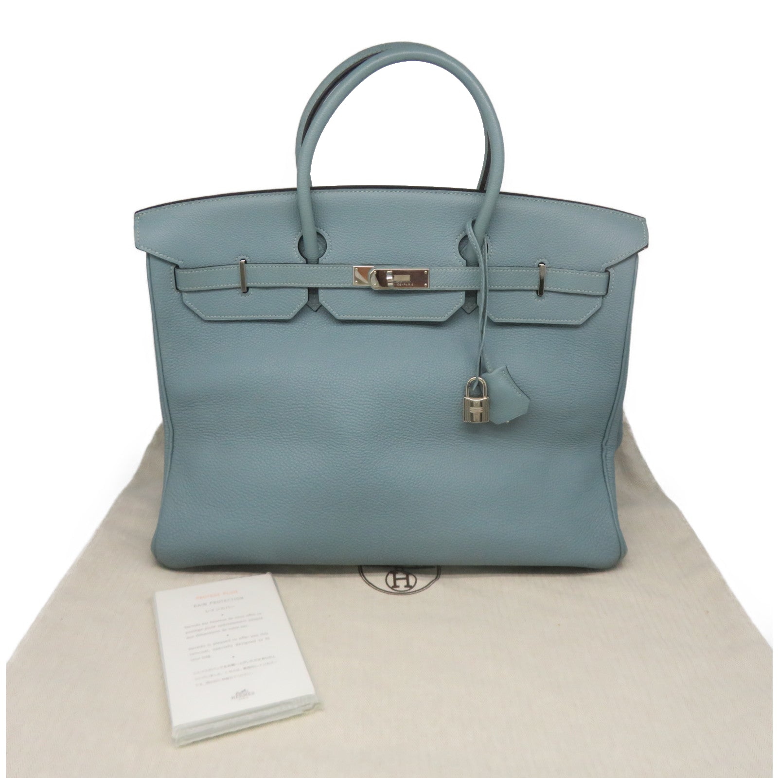 HERMES [Sharp Discount] Clemence Leather Birkin 40 Silver Buckle Hand Bag Gray Blue/Blue Ciel/7G