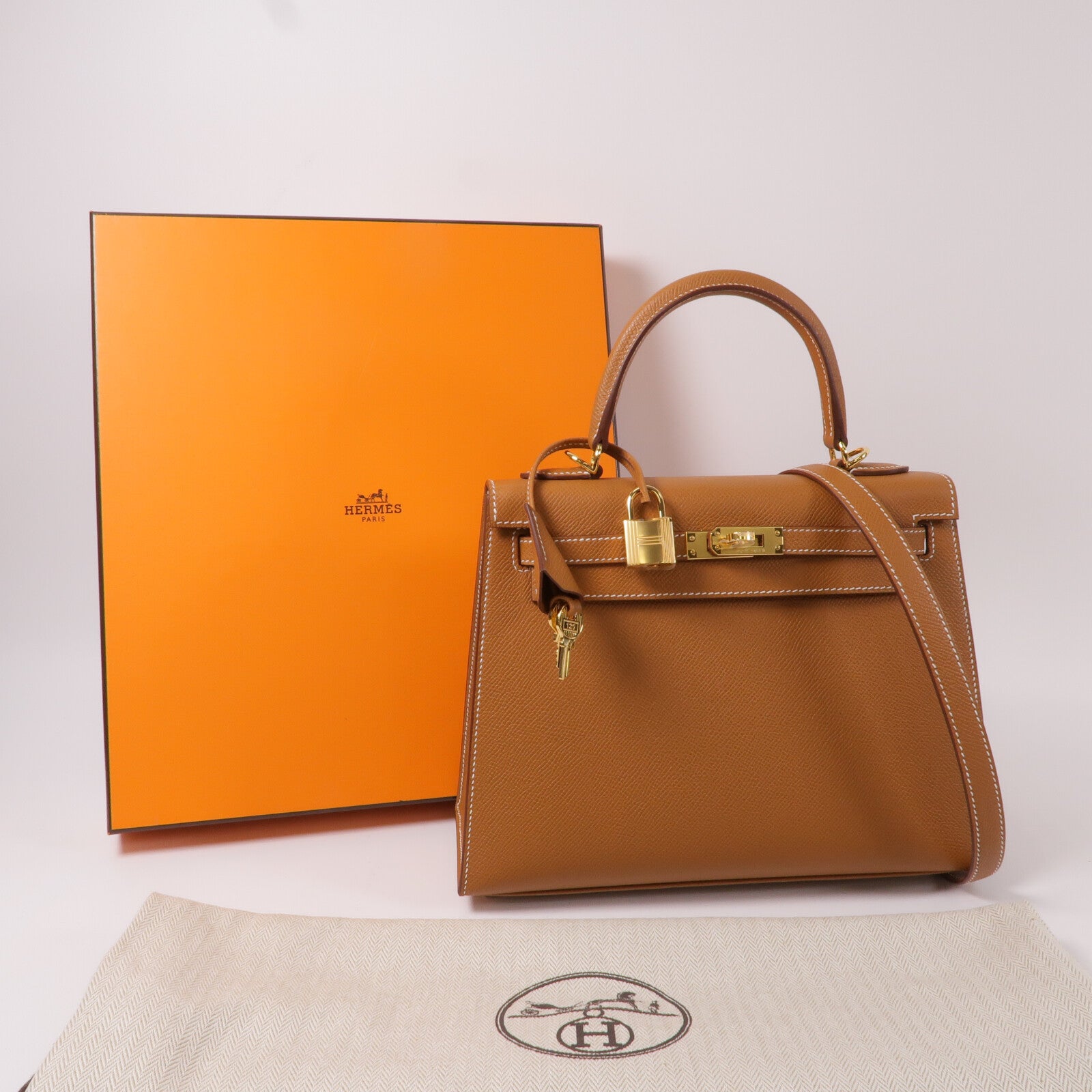 HERMES Epsom皮革Kelly 25手挽肩背兩用袋Gold