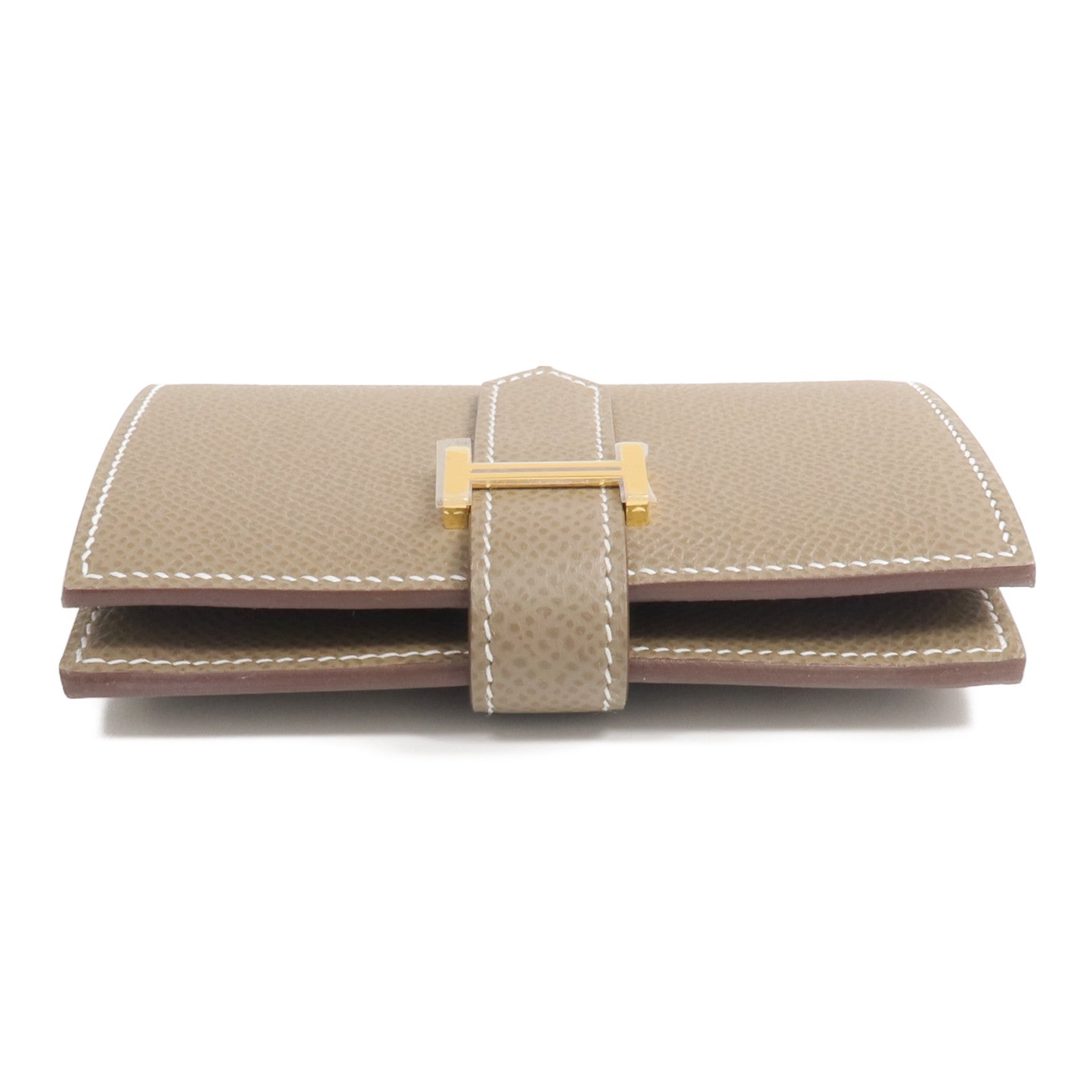 HERMES 【激減優惠】Epsom皮革Bearn Mini Wallet金扣錢包Etoupe