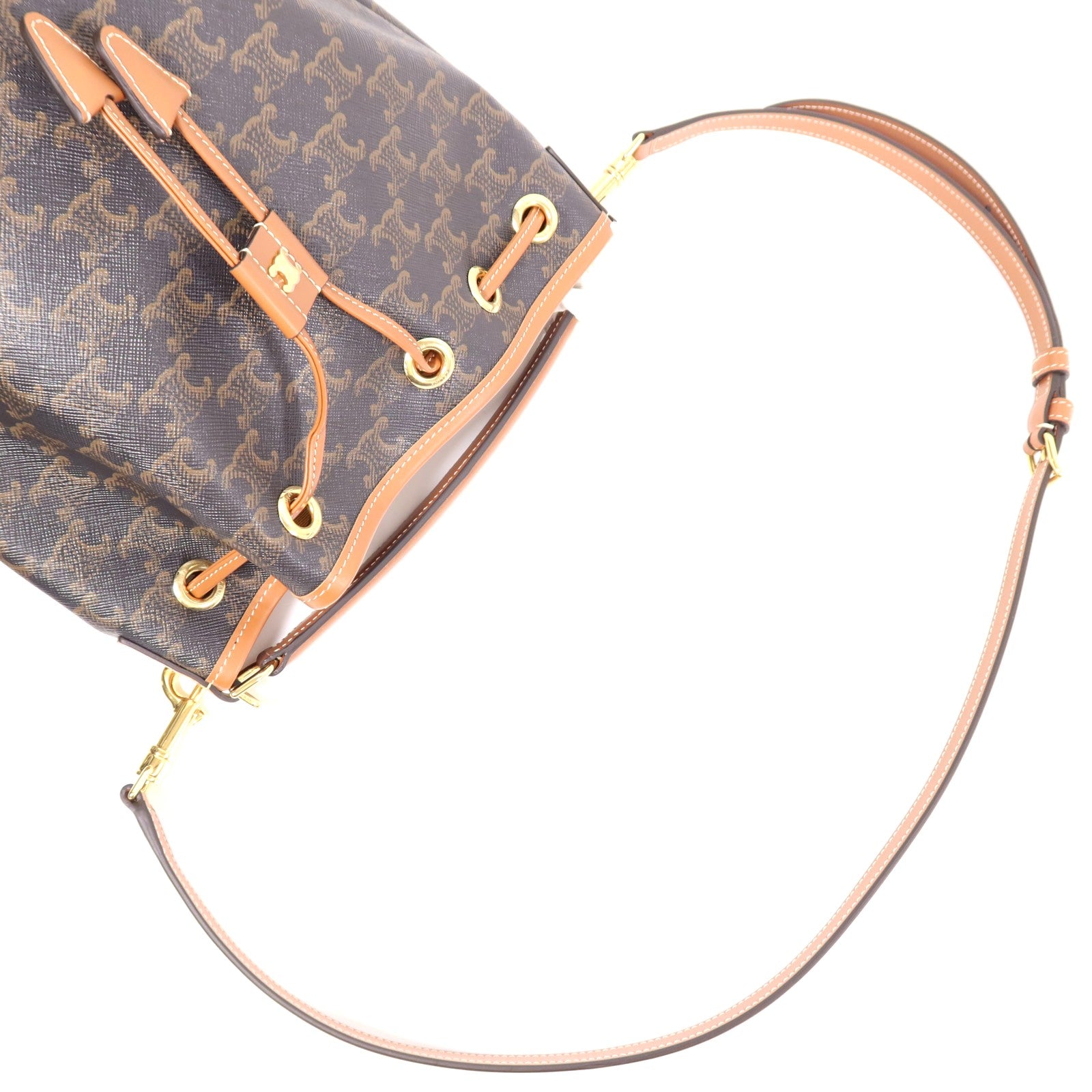 CELINE 塗層帆布/牛皮皮革Clara Bag金扣手挽肩背兩用袋