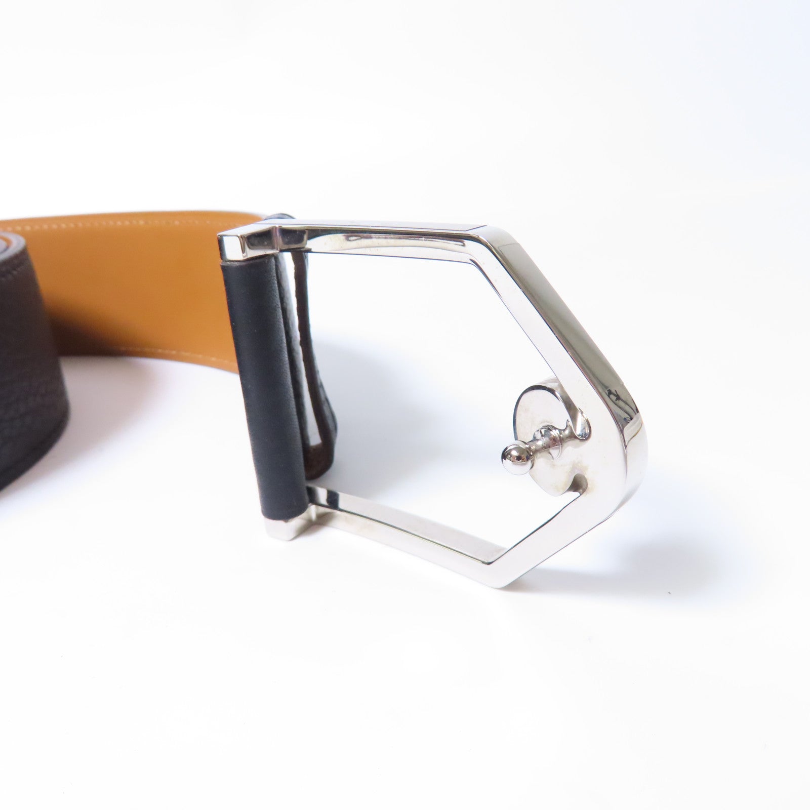 HERMES 牛皮皮革Belt銀扣皮帶黑色