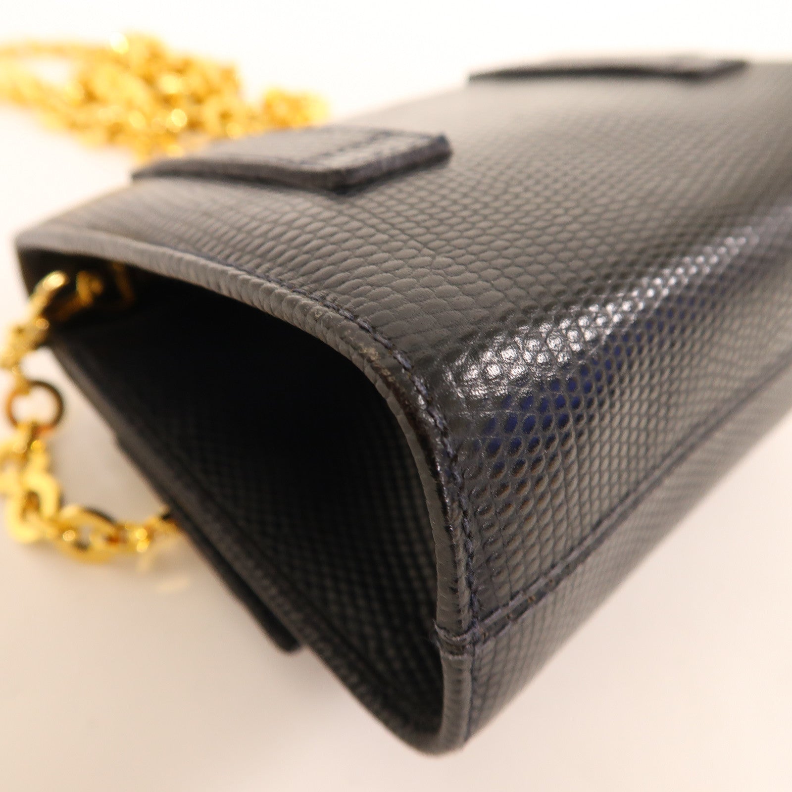 Salvatore Ferragamo 【激減優惠】牛皮皮革Chain Shoulder金扣鏈帶肩背袋藍色