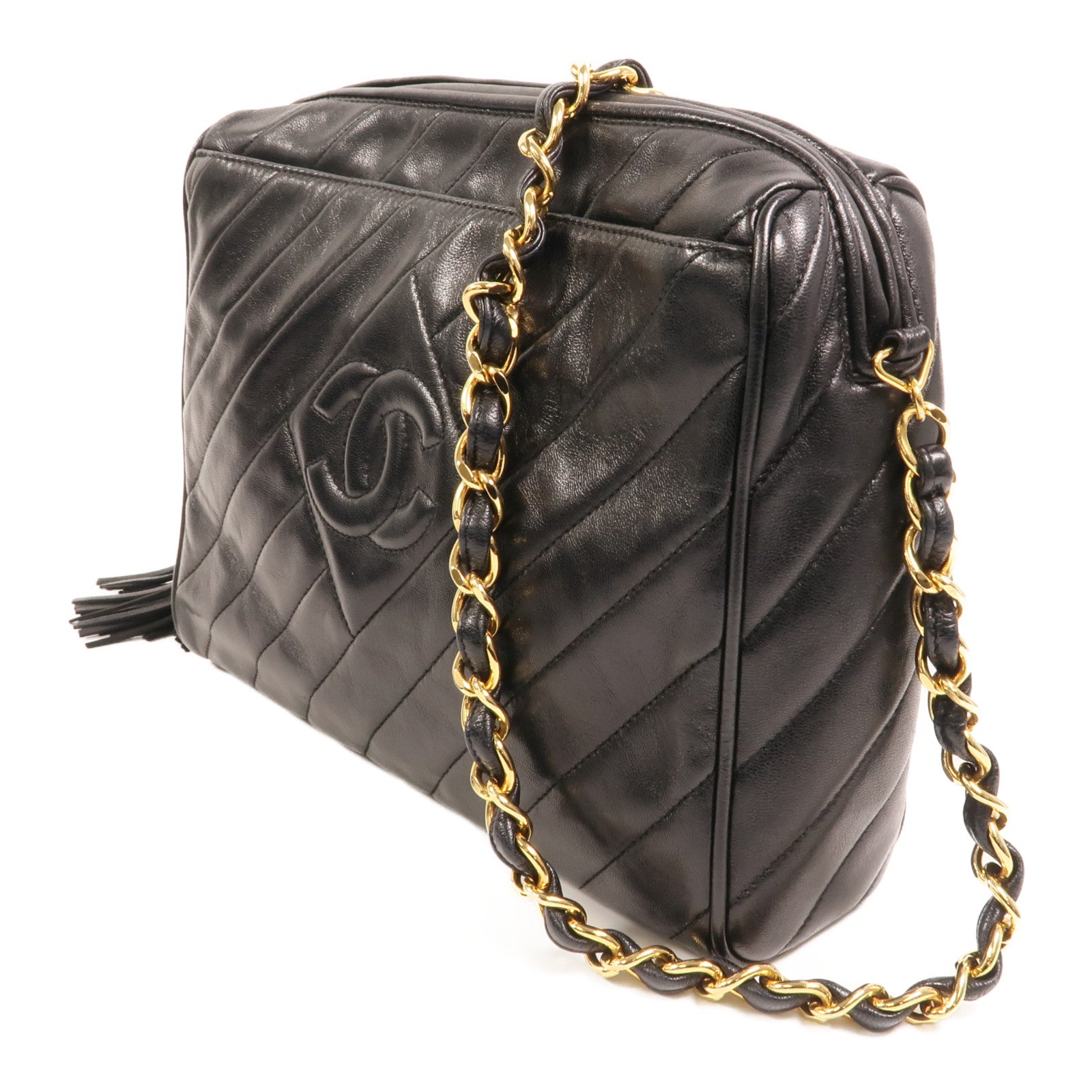 CHANEL 羊皮皮革Vintage Camera Bag金扣鏈帶肩背袋