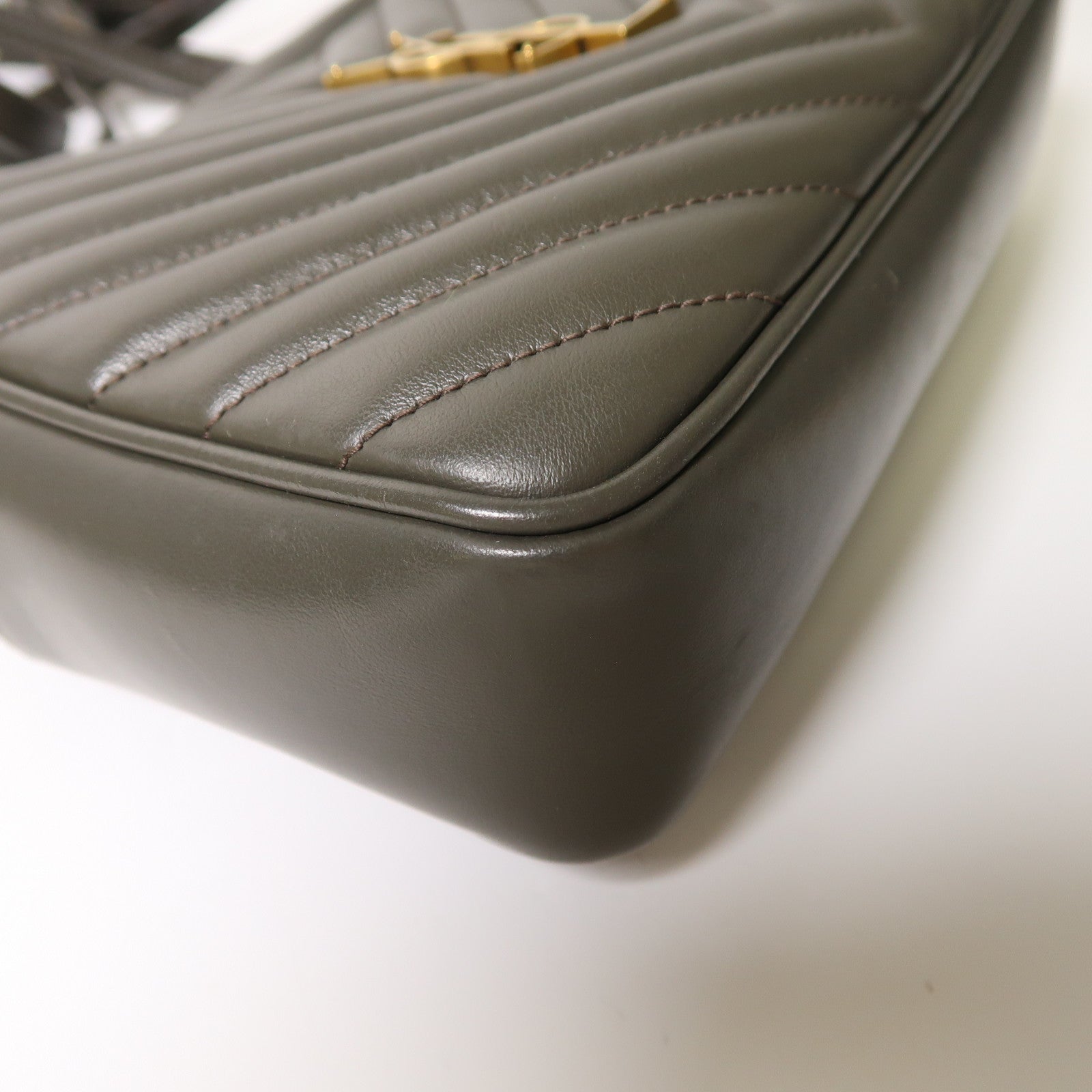 SAINT LAURENT 牛皮皮革Shoulder Bag金扣肩背袋深綠色