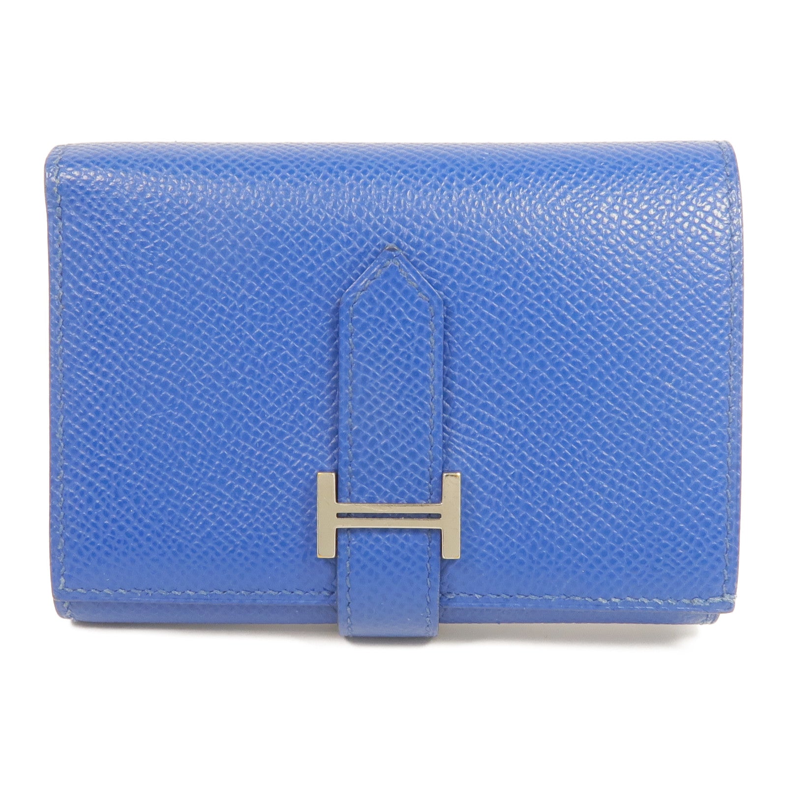 HERMES Epsom皮革Bearn Verso Wallet銀扣錢包Bleu Saphir