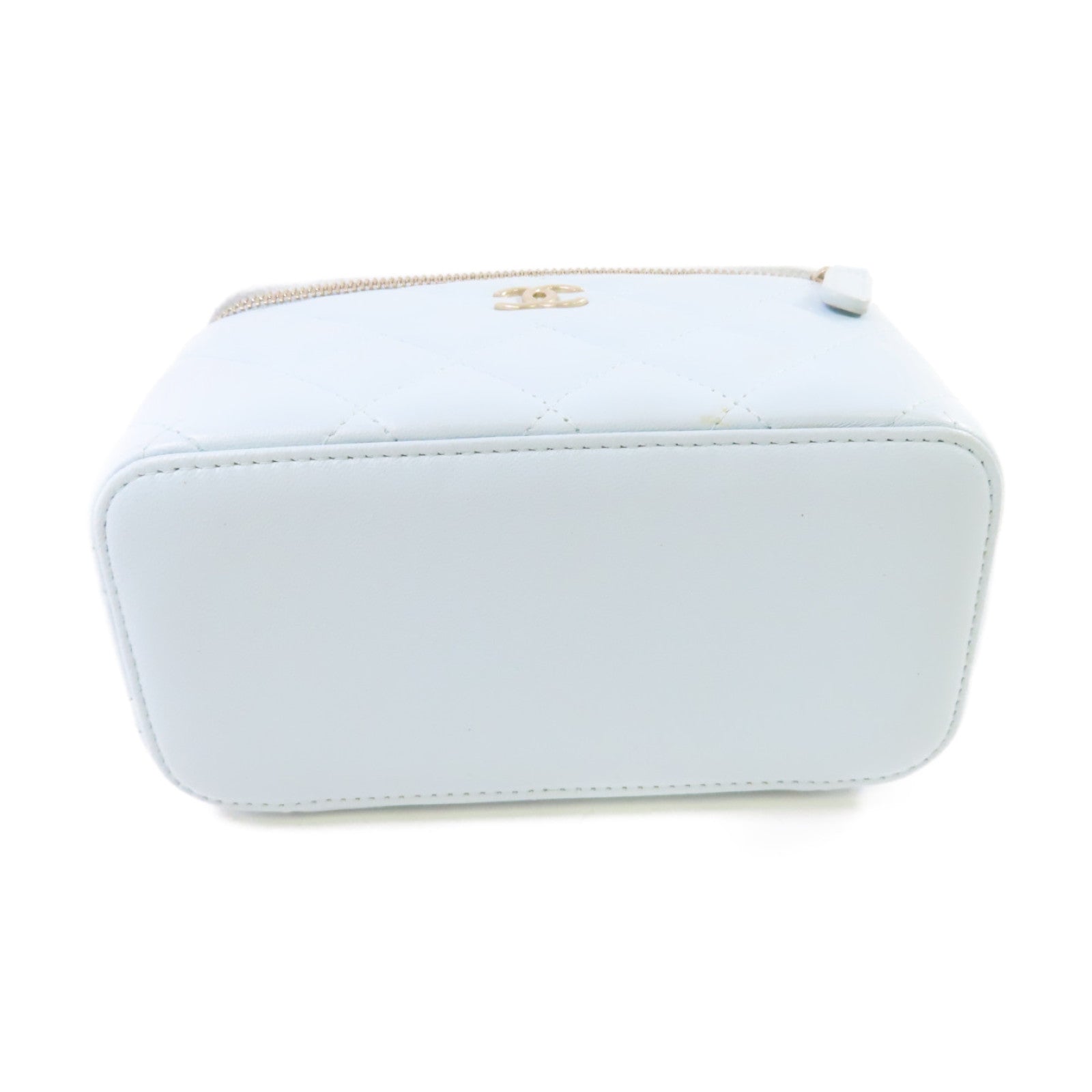 CHANEL 【激減優惠】菱格牛皮皮革Vanity Chain Shoulder Bag金扣鏈帶肩背袋淺藍色
