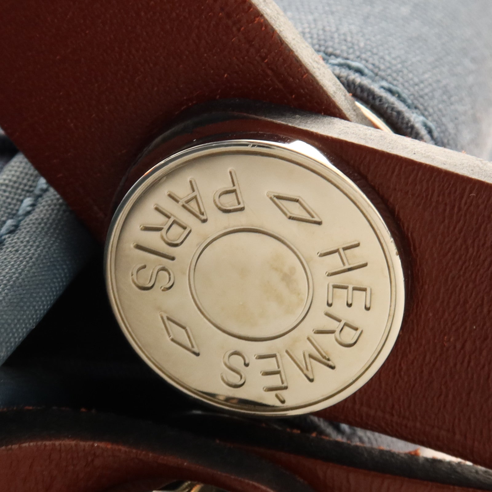HERMES 帆布Cabag 32銀扣手挽肩背兩用袋Bleu Tempete